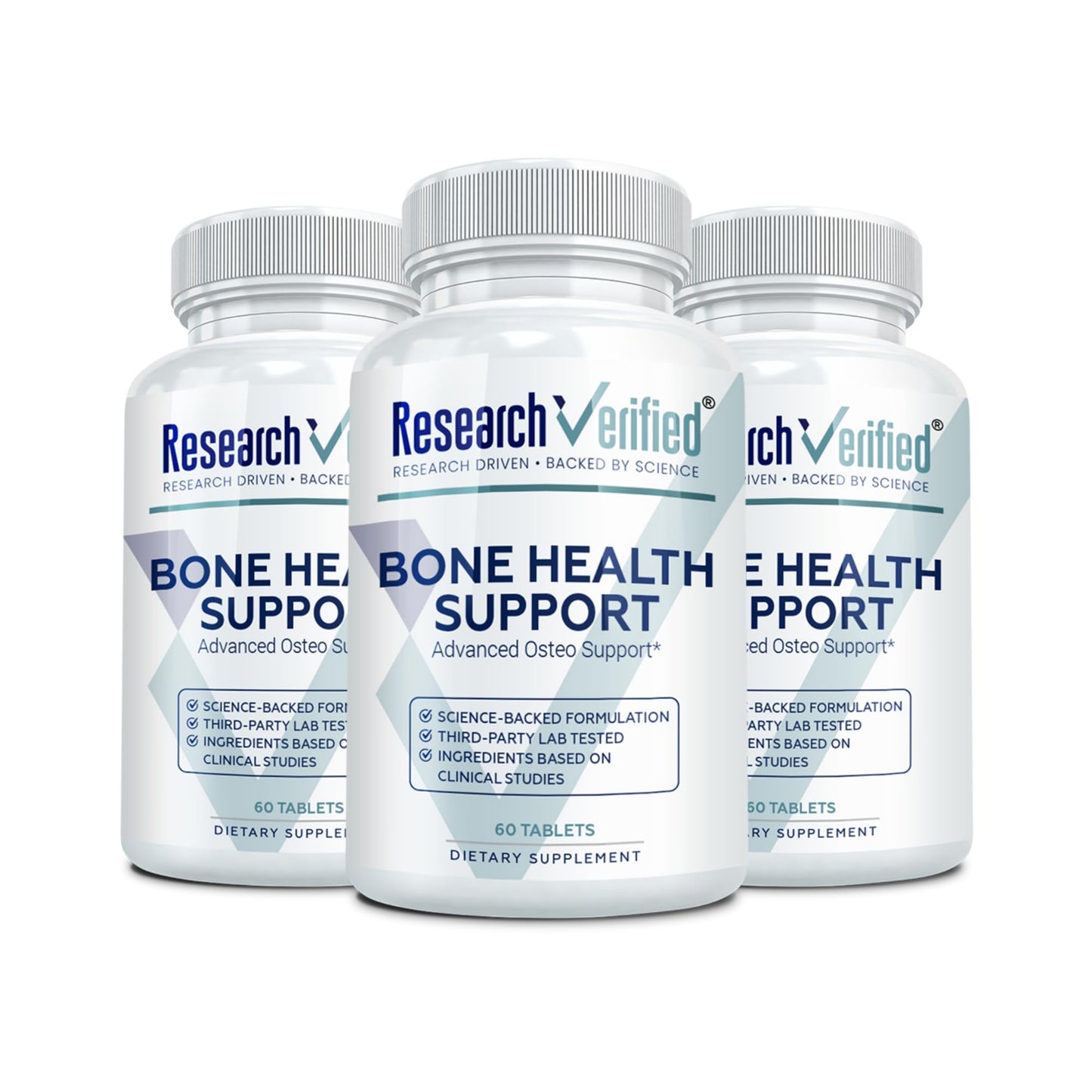 Research Verified Bone Health Support - Rebuild Bone Mass - Triple Calcium Complex, Vitamin D3, Vitamin K2, Soy Isoflavones, BioPerine - 180 Tablets