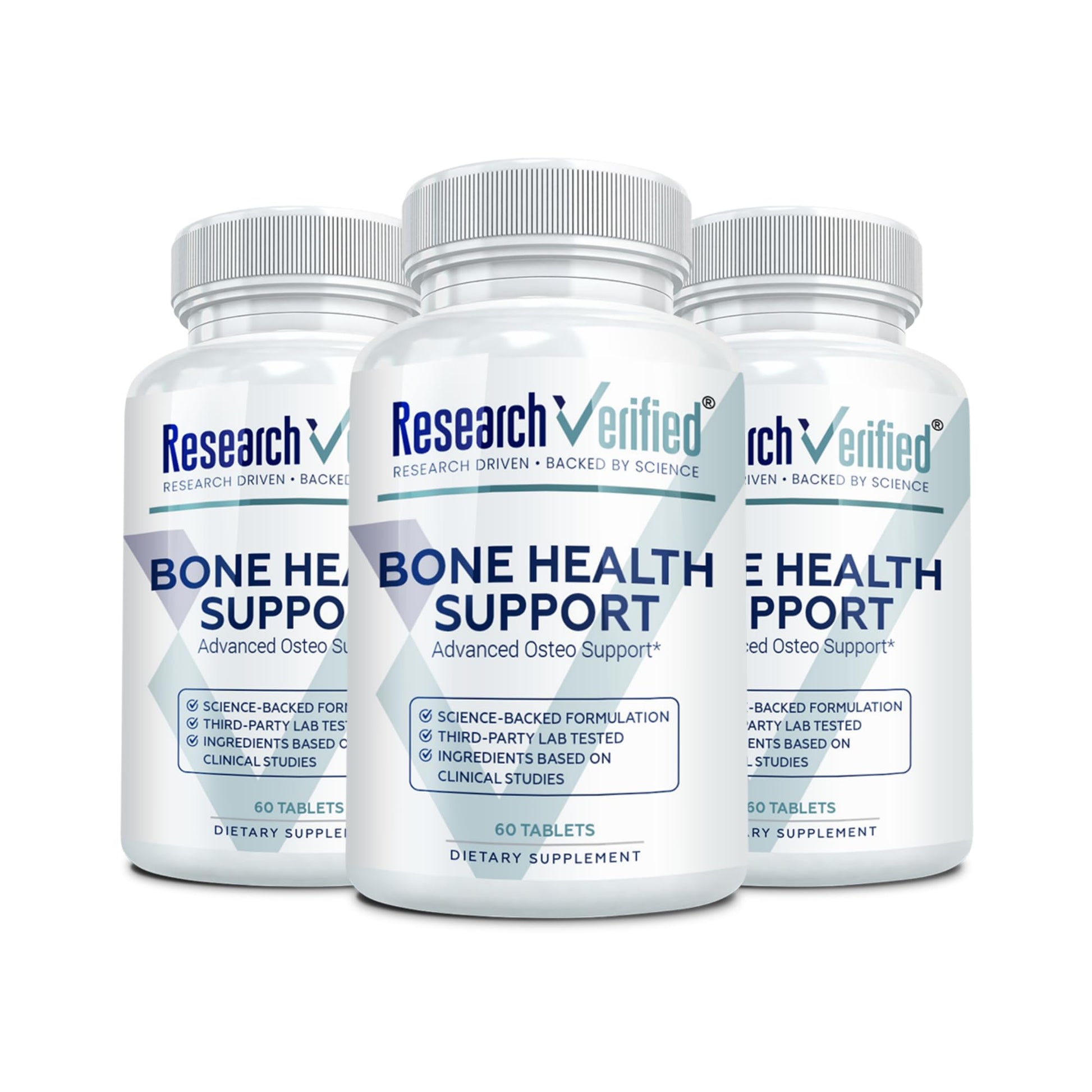 Research Verified Bone Health Support - Rebuild Bone Mass - Triple Calcium Complex, Vitamin D3, Vitamin K2, Soy Isoflavones, BioPerine - 180 Tablets