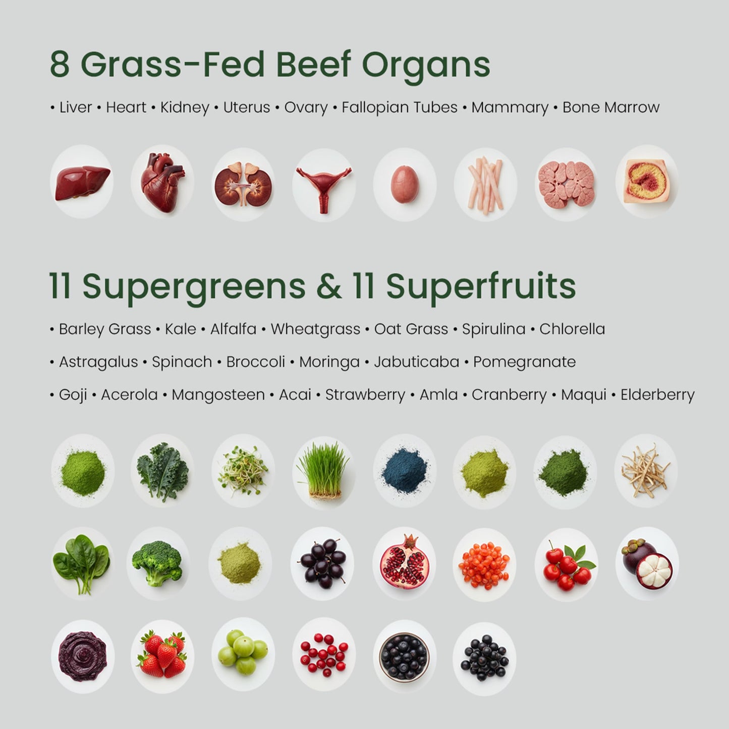 Bloomeo Grass Fed Beef Organ Supplement for Women with Supergreens Capsules 180 Count