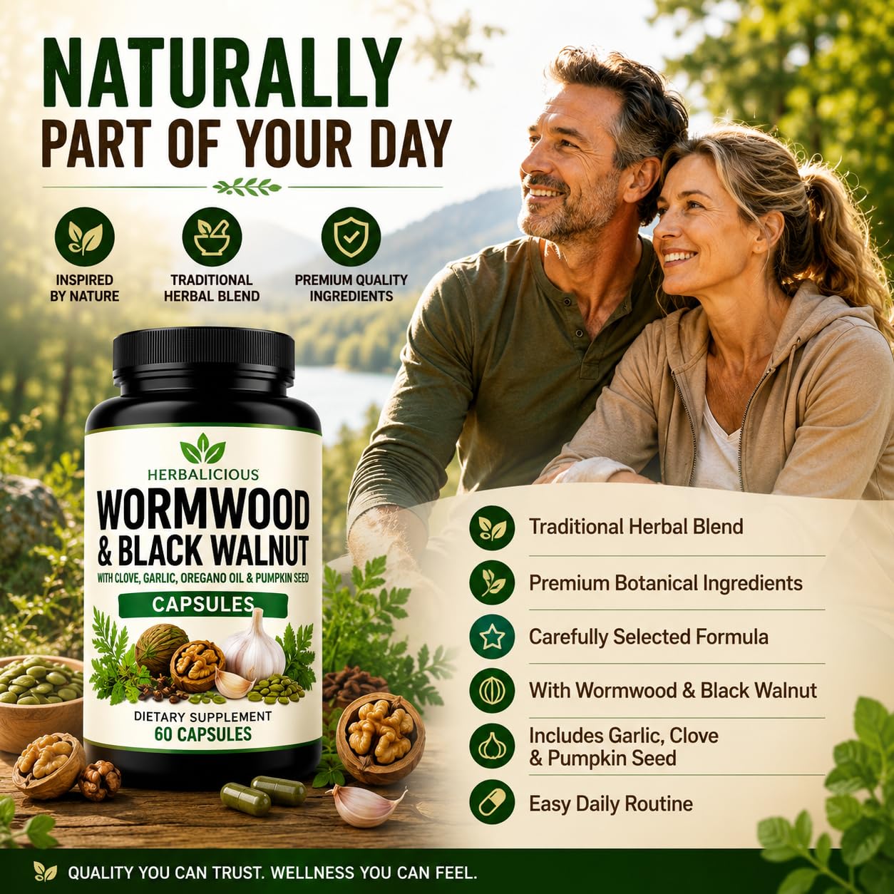 HERBALICIOUS Wormwood Black Walnut Clove Parasite Cleanse 60 Capsules