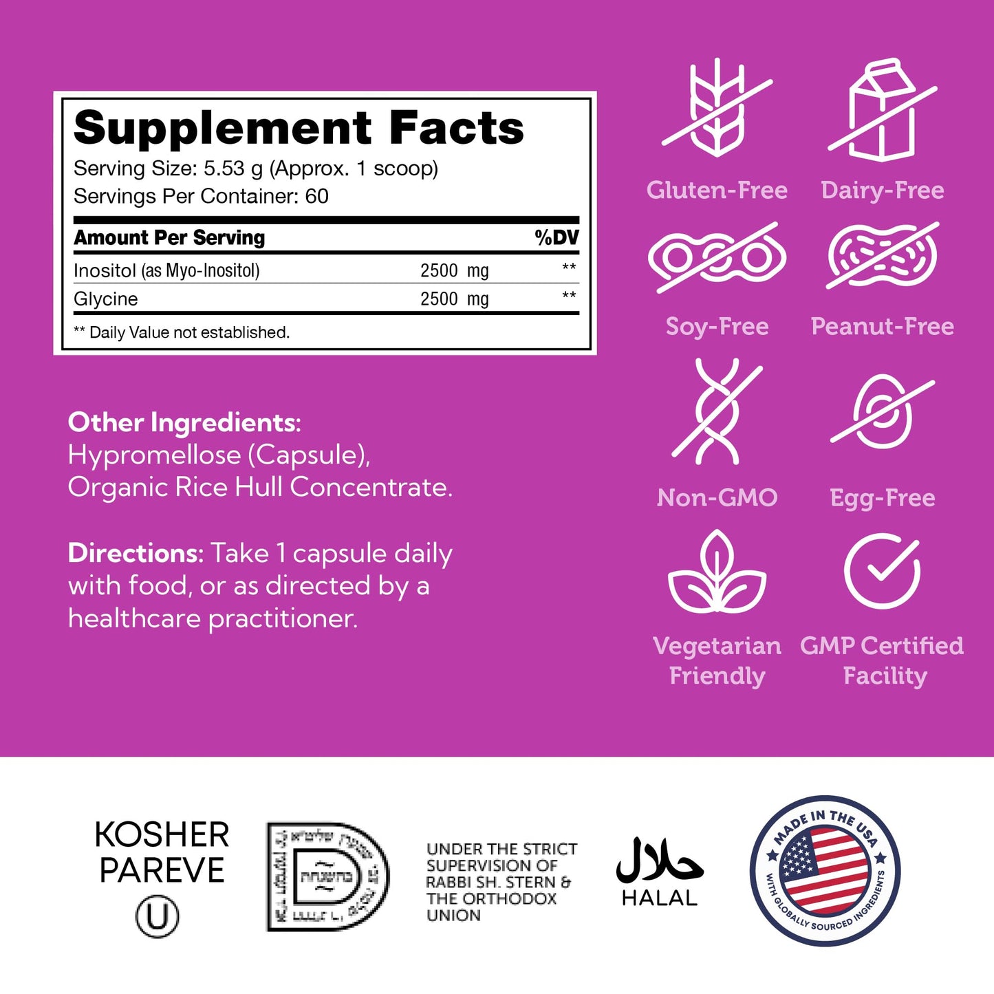 Zahler Inositol 1000mg Supplement Capsules, 120 Count