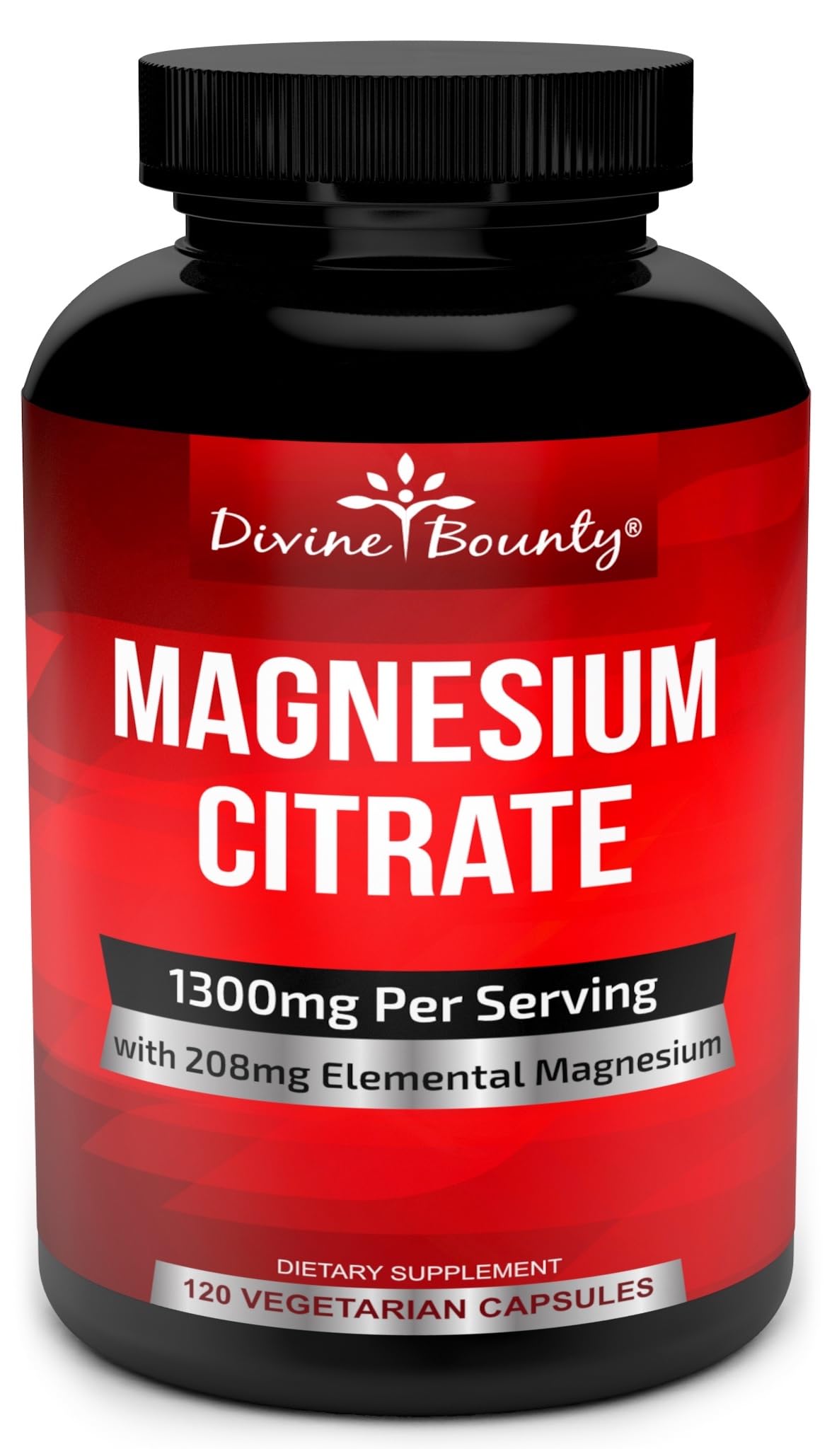 Divine Bounty Pure Magnesium Citrate Capsules 1300mg Elemental Magnesium, 120 Vegetarian Capsules