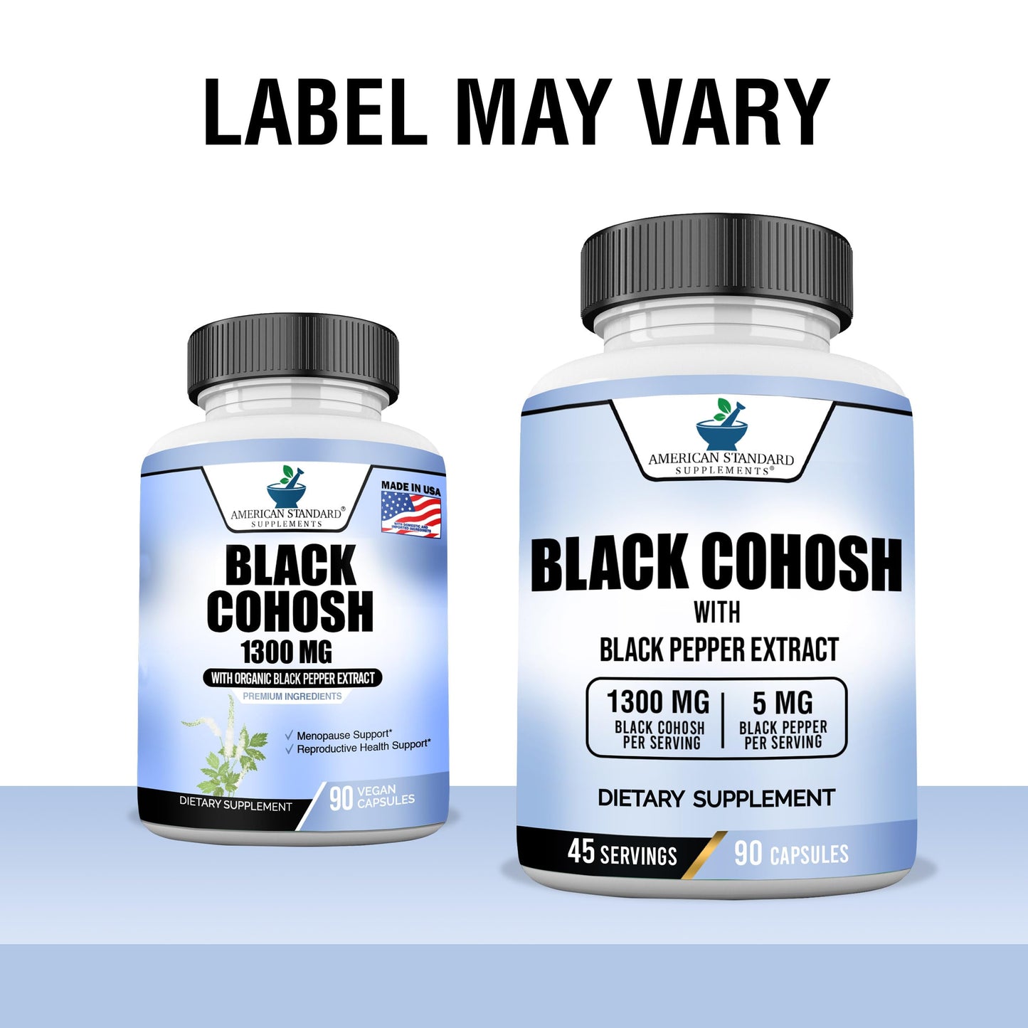 American Standard Supplements Black Cohosh 1300mg Per Serving with Black Pepper Fruit Extract, 90 Capsules