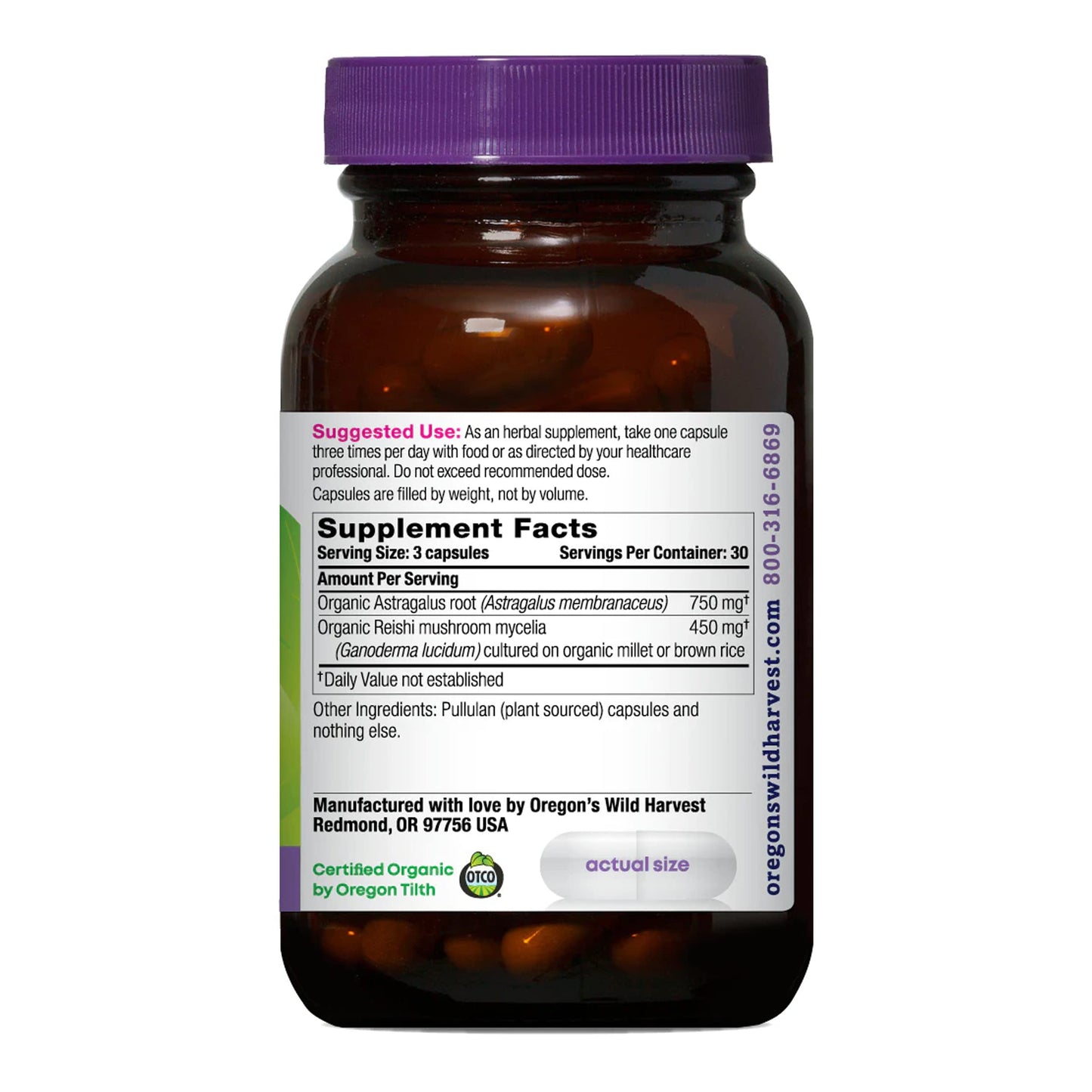 Oregon's Wild Harvest Astragalus Reishi Organic Herbal Supplement Capsule, 90 Count