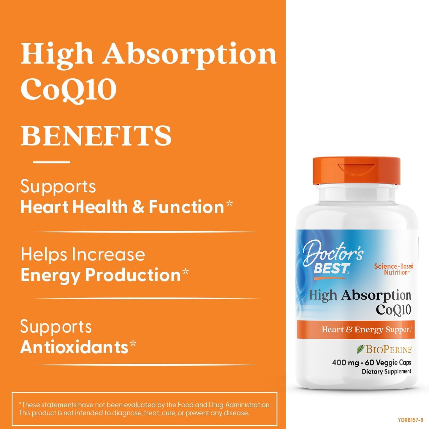 Doctor's Best High Absorption CoQ10 400mg with BioPerine Capsules, 60 Count