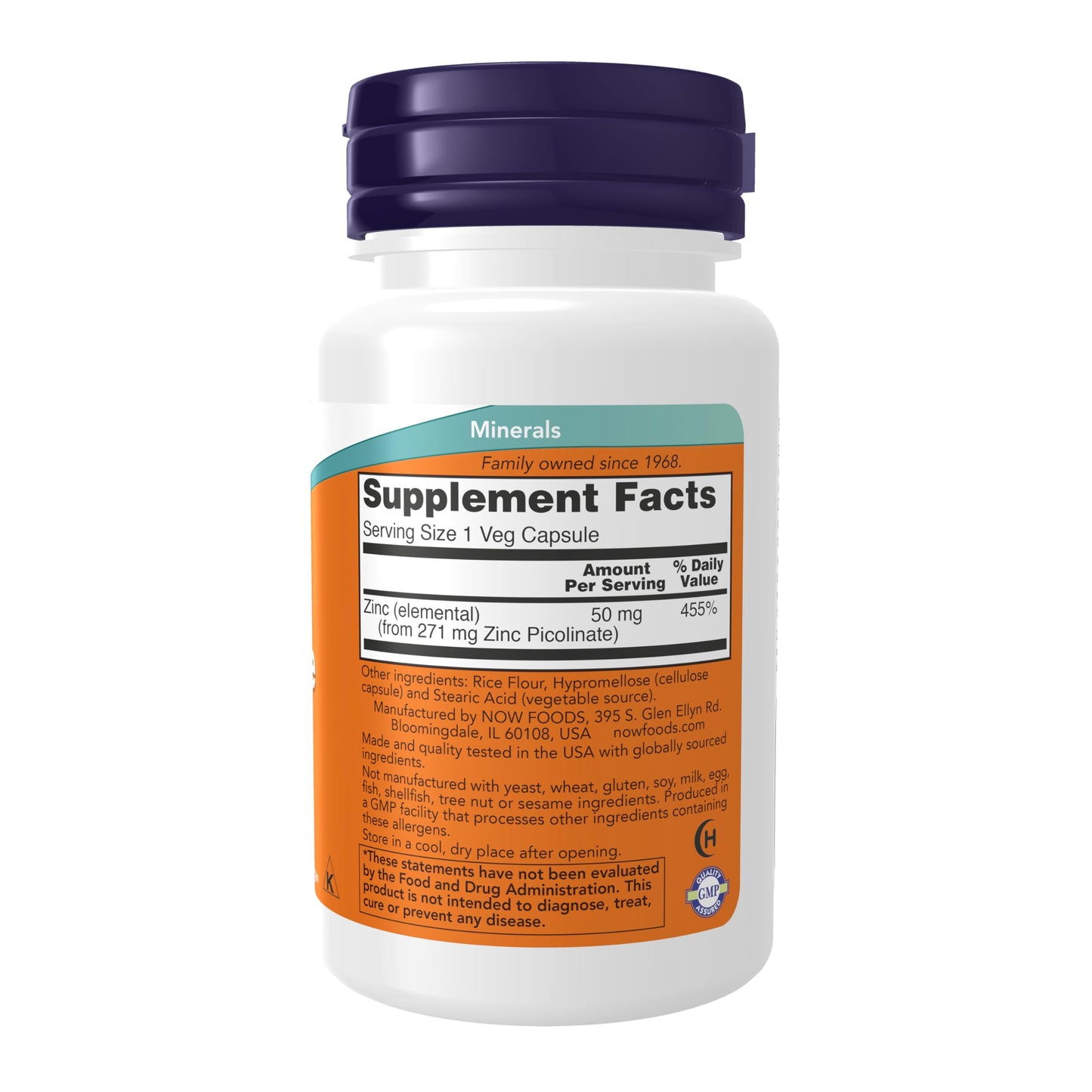 NOW Foods Zinc Picolinate 50 mg Capsule, 60 Veg Capsules