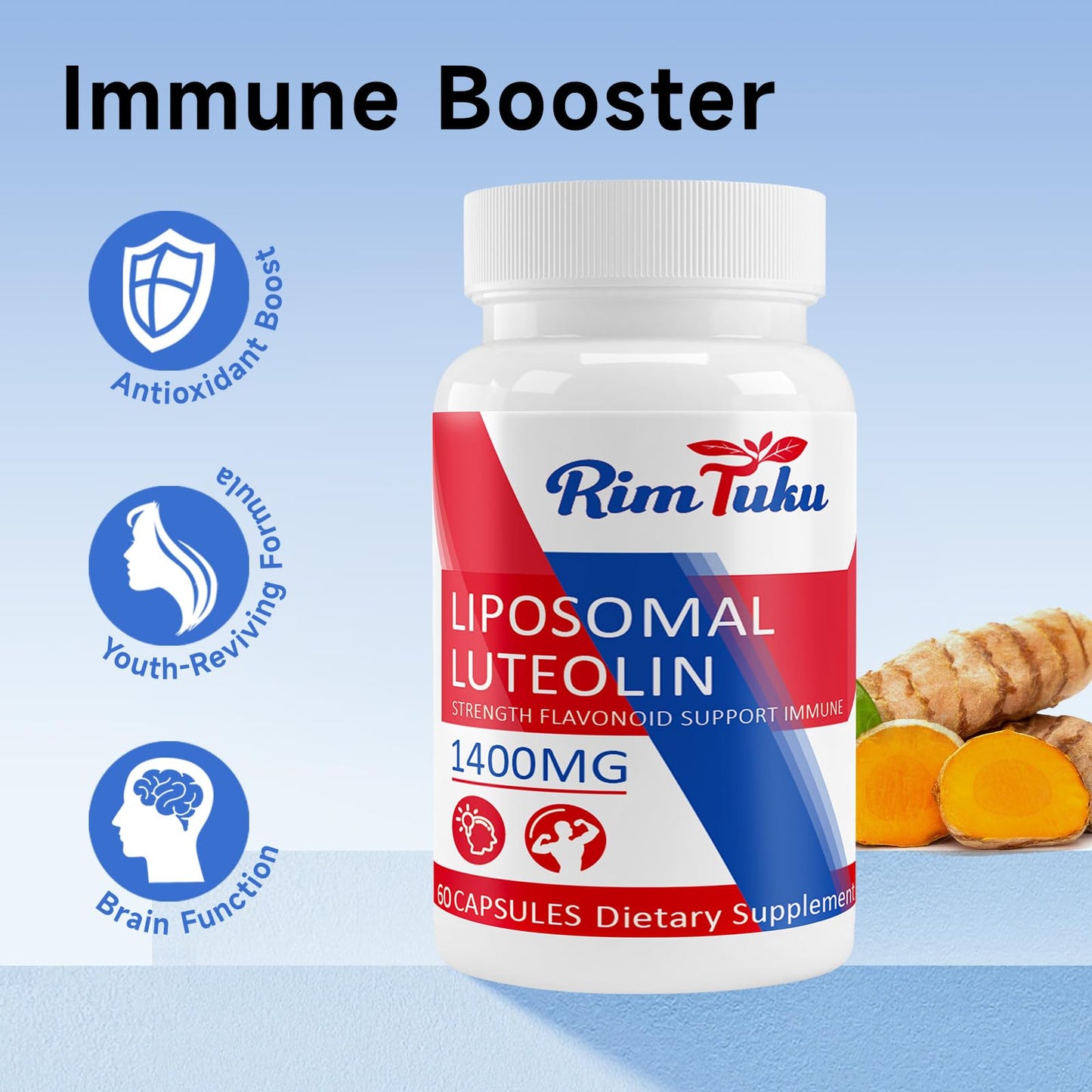 RimTuku Liposomal Luteolin 1400MG Capsules, 180 Count