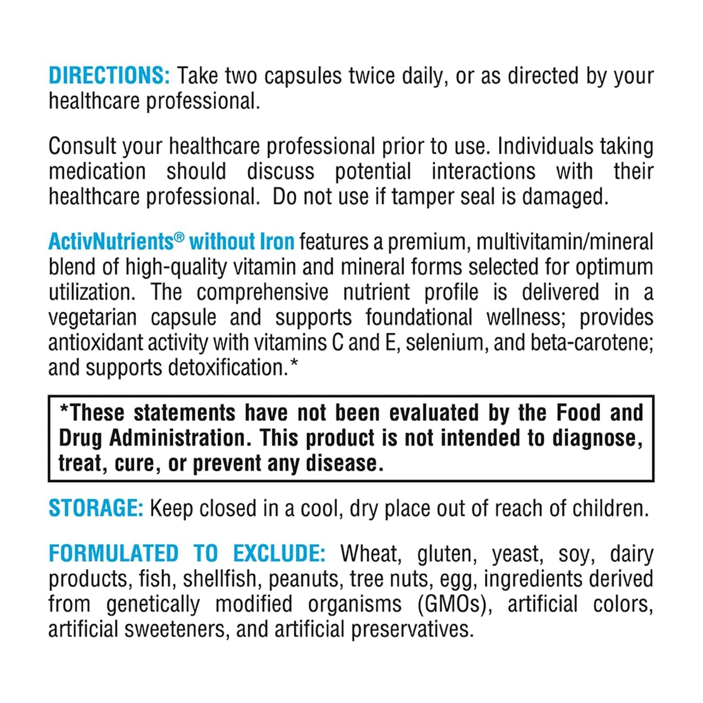 XYMOGEN ActivNutrients Without Iron Capsule, 120 Count