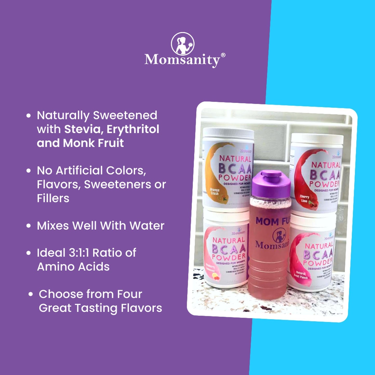 Momsanity BCAA Pre Workout Powder for Moms Raspberry Lemonade, 12 oz