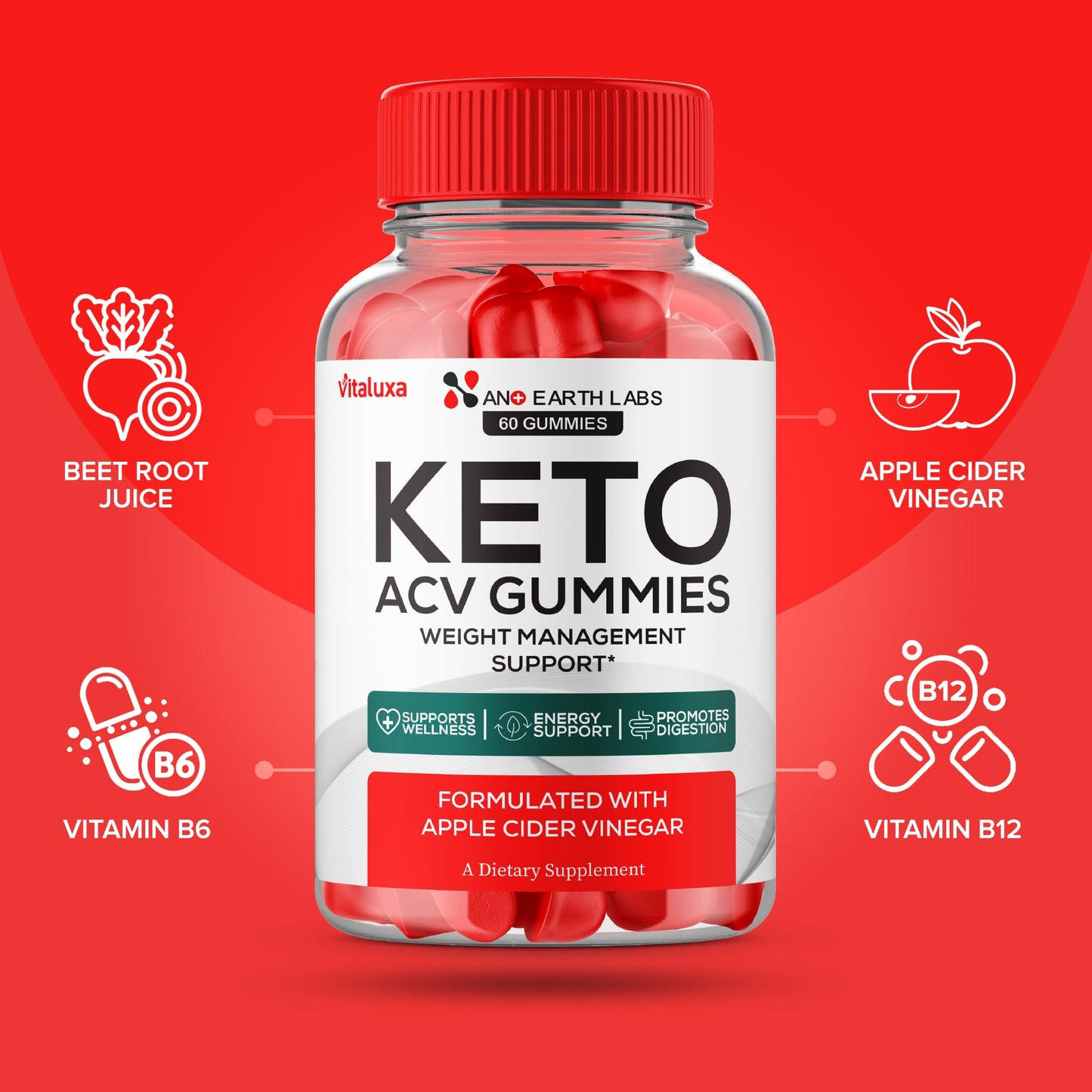 Vitaluxa Nano Earth Labs Keto Gummies 180 Gummies