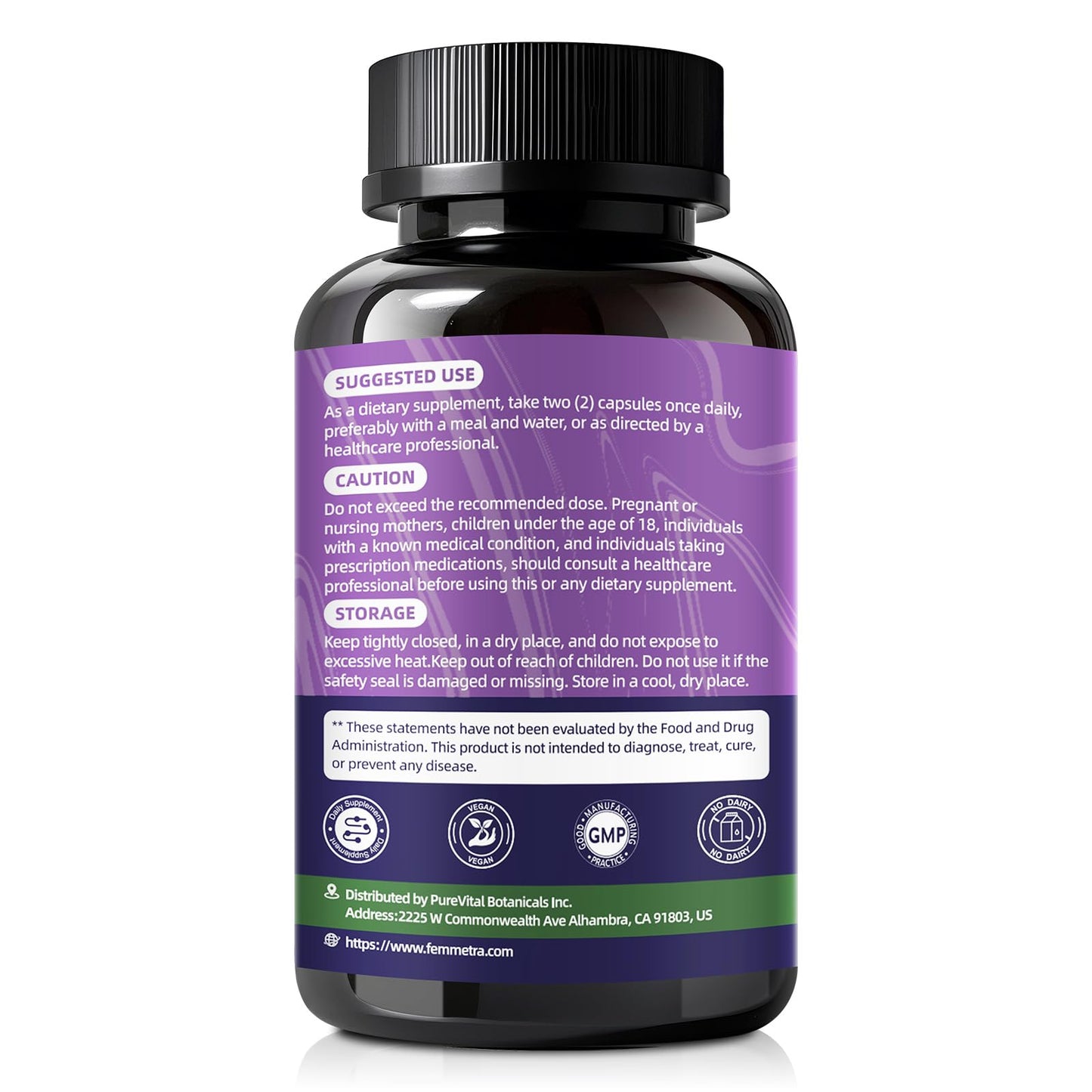 Femmetra Magnesium Glycinate 600mg Vitamin D3 K2 Supplement, 120 Capsules