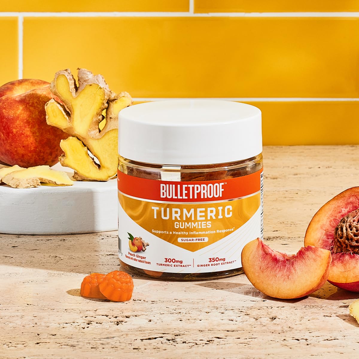 Bulletproof Sugar-Free Peach Ginger Turmeric Gummies, 60 Count