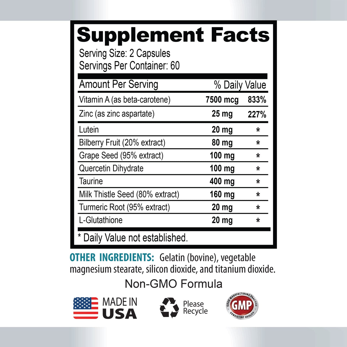 PRIVATE LABEL LLC Vision Vitamins with Lutein Eye Vision Guard 24 MG Advanced Complex 60 Capsules