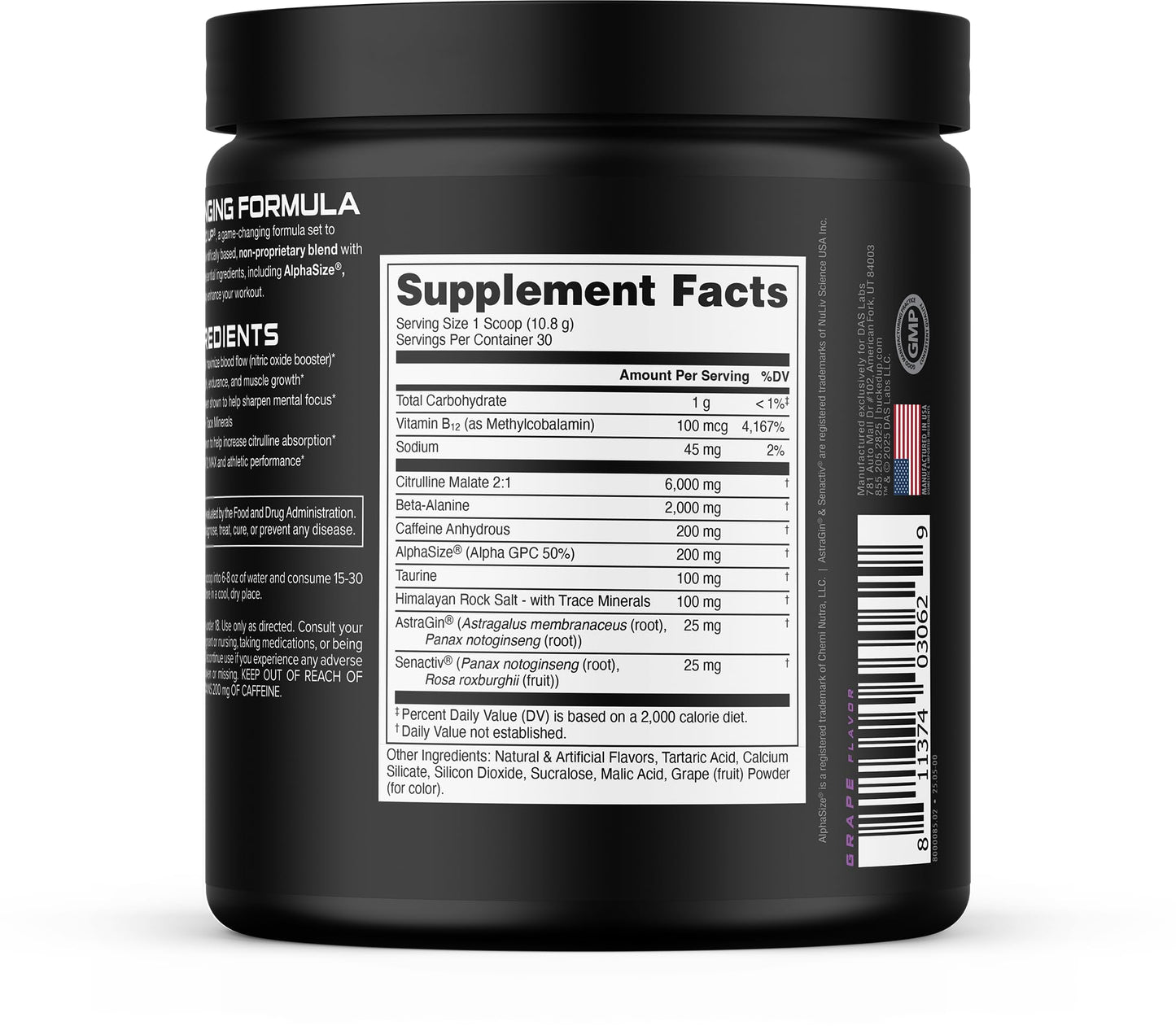 Bucked Up Pre Workout Powder (Grape) 10.99 Ounce