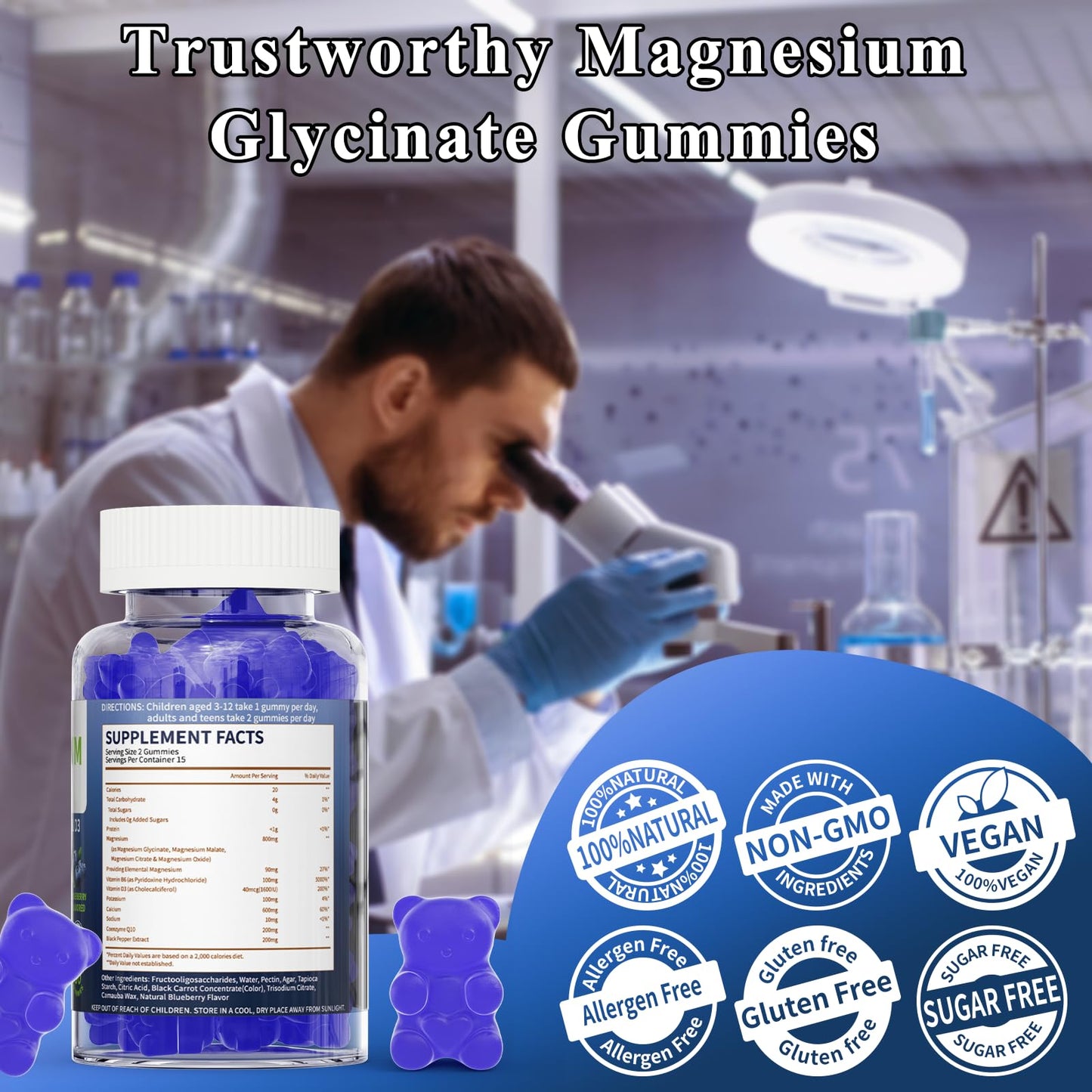 LETSCOL Magnesium Glycinate Gummies 30 Count
