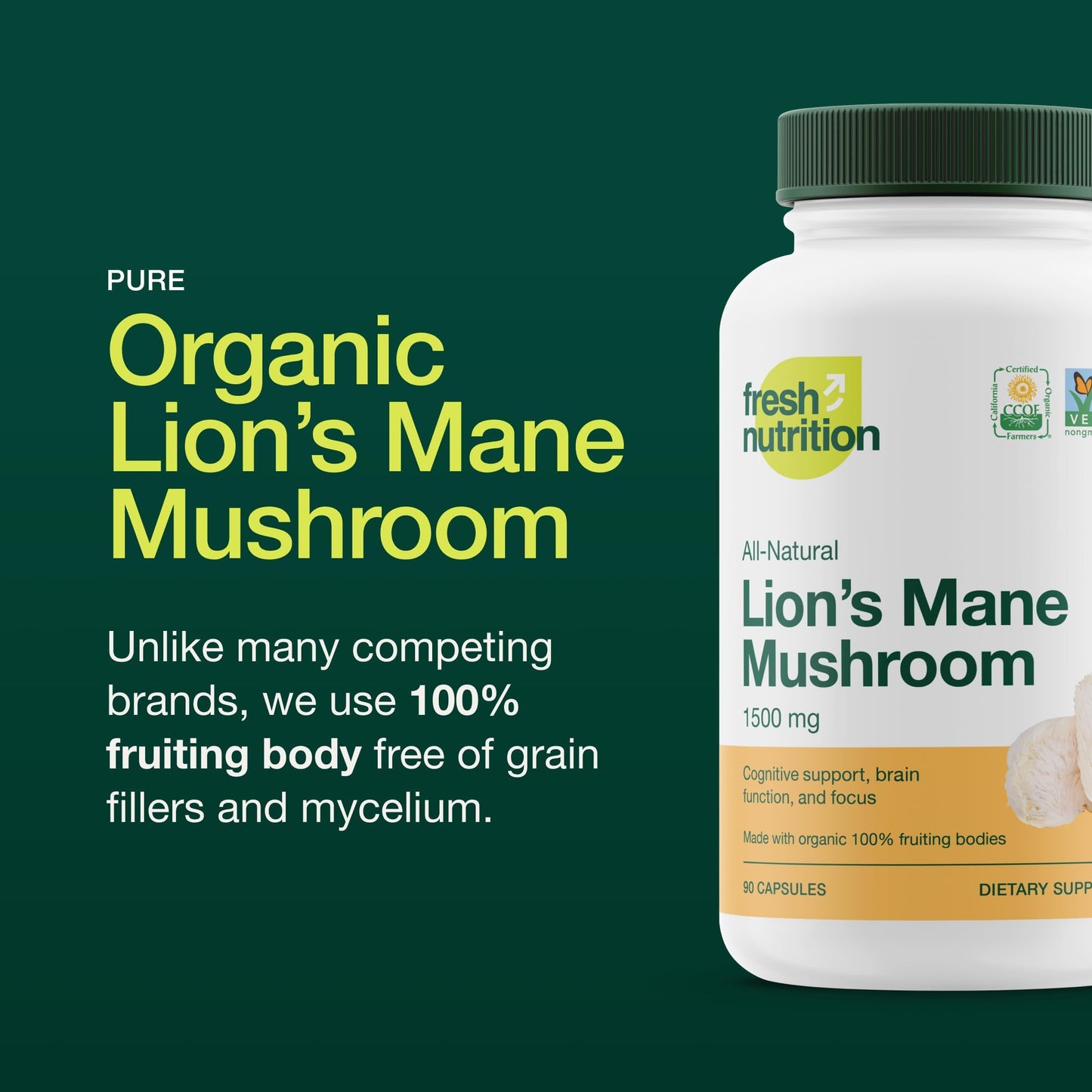 Fresh Nutrition Lion's Mane Mushroom Capsules, 90 Capsules
