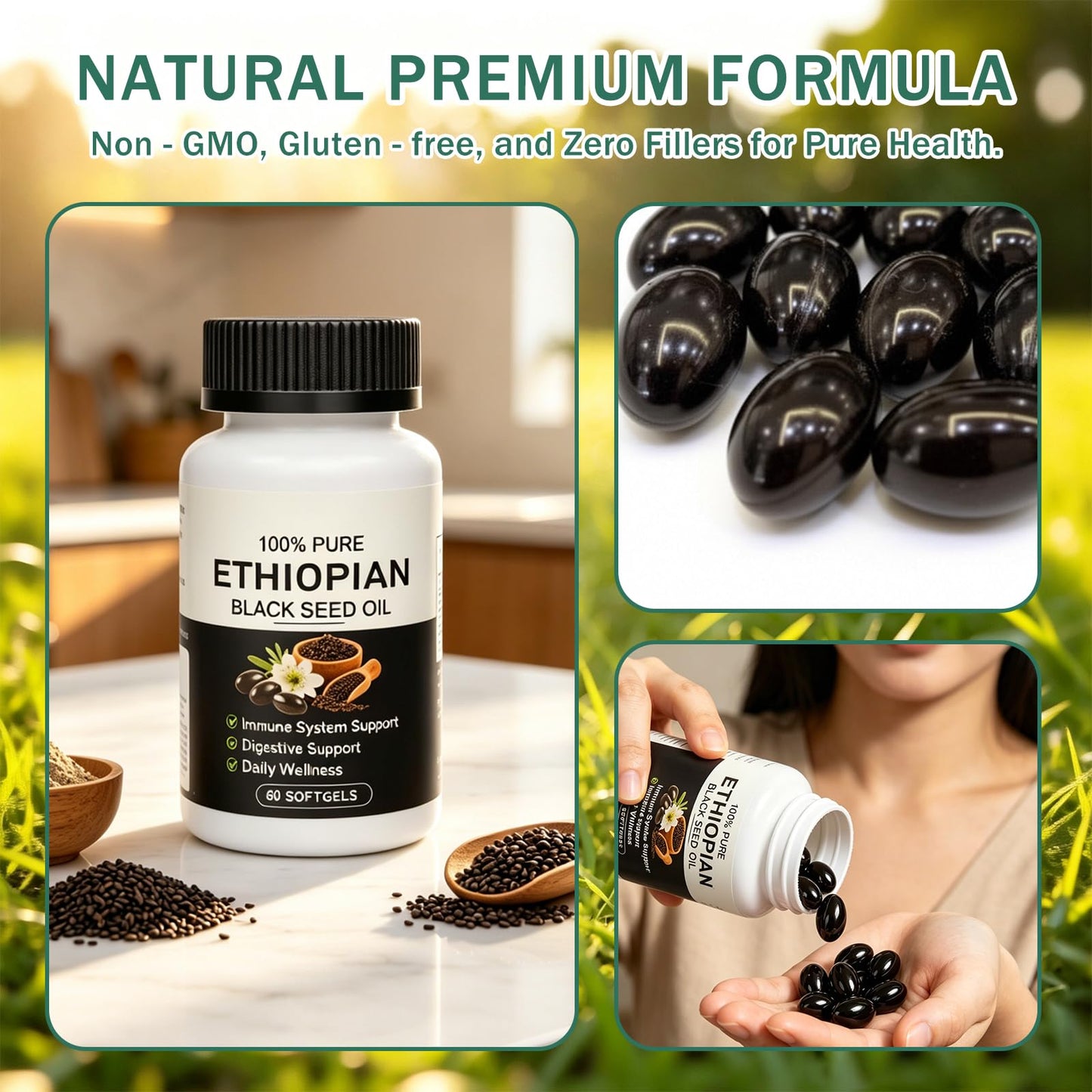 Aaenouicfs Ethiopian Black Seed Oil Softgels, 60 Capsules
