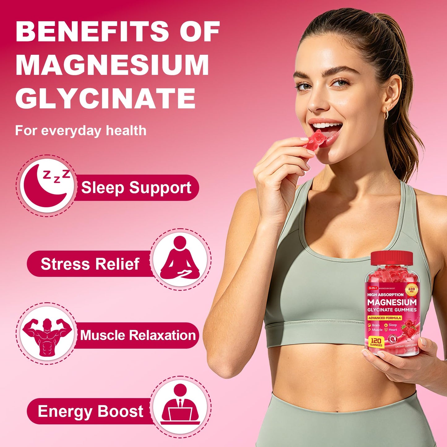 Biokynt Magnesium Glycinate Gummies 600mg, High Absorption Magnesium Supplement, 120 Gummies