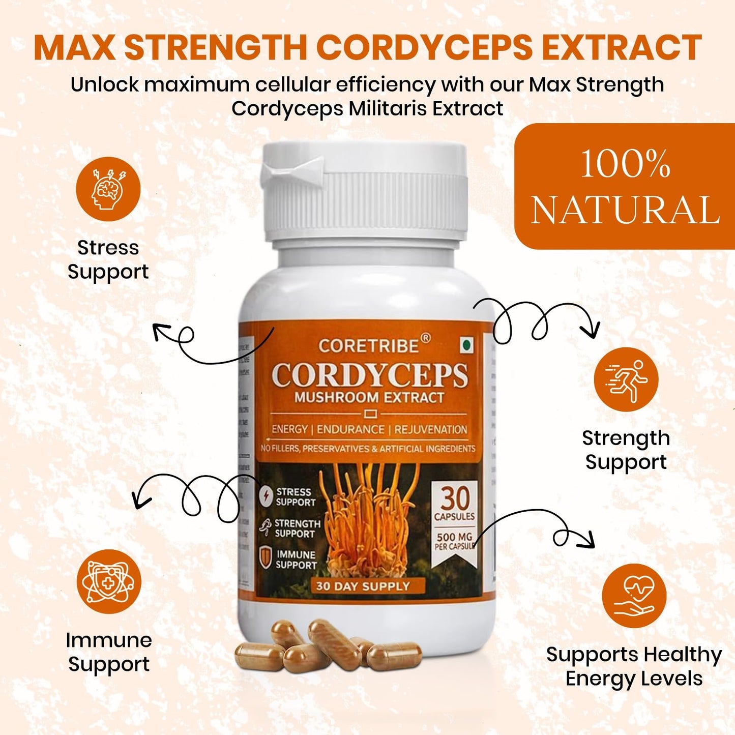 Coretribe Cordyceps Militaris Mushroom Extract Capsules 30 Count
