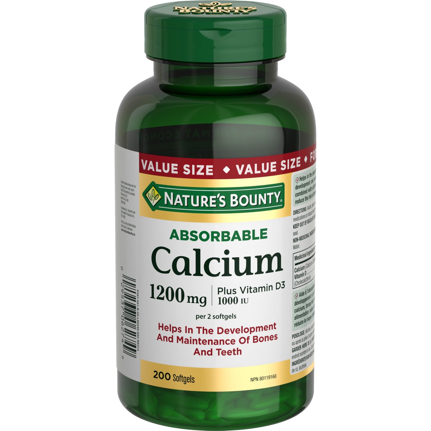 Nature's Bounty Absorbable Calcium 1200mg plus Vitamin D3 1000IU Softgels 200