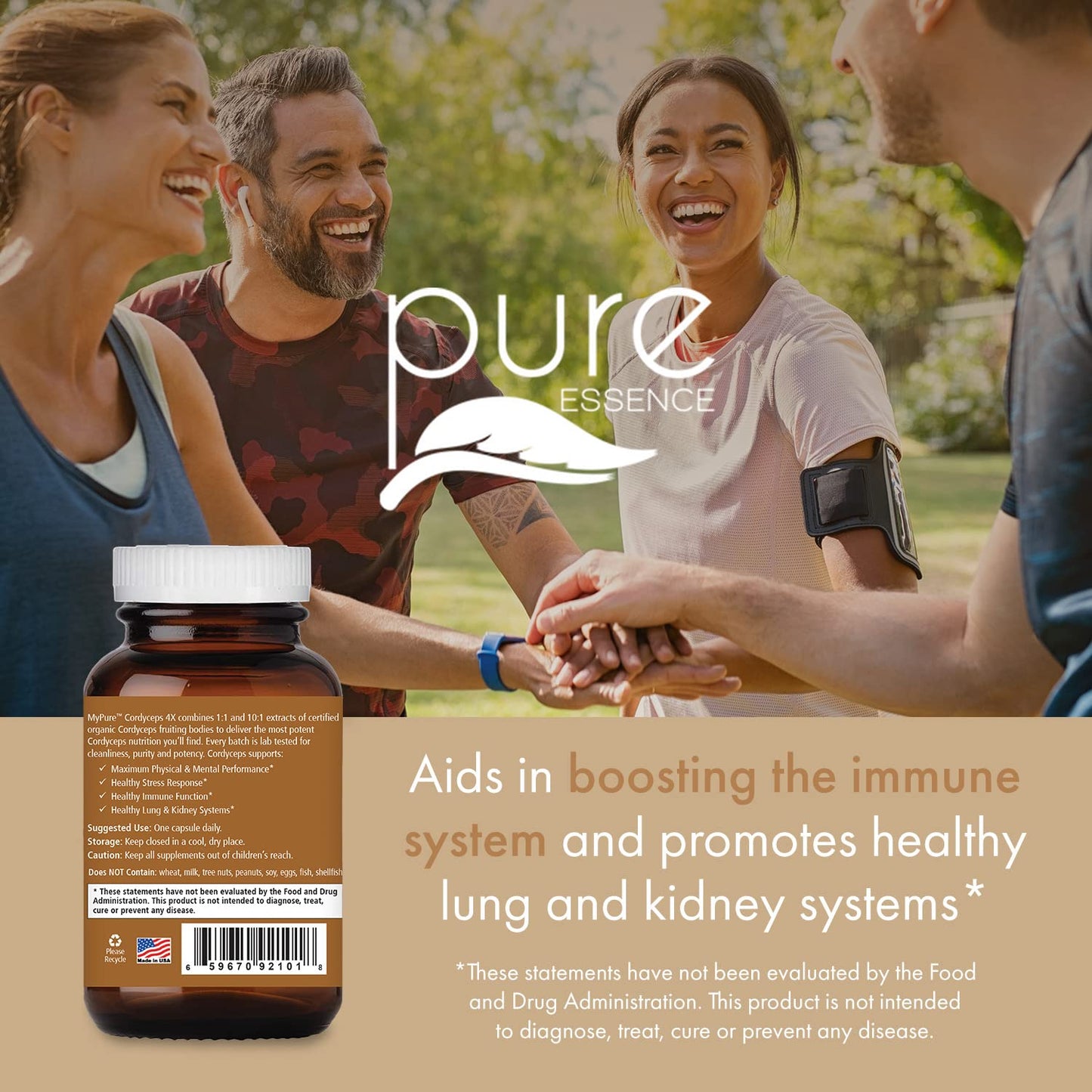 Pure Essence Labs MyPure Cordyceps 4X Mushrooms Capsules, 30 Count
