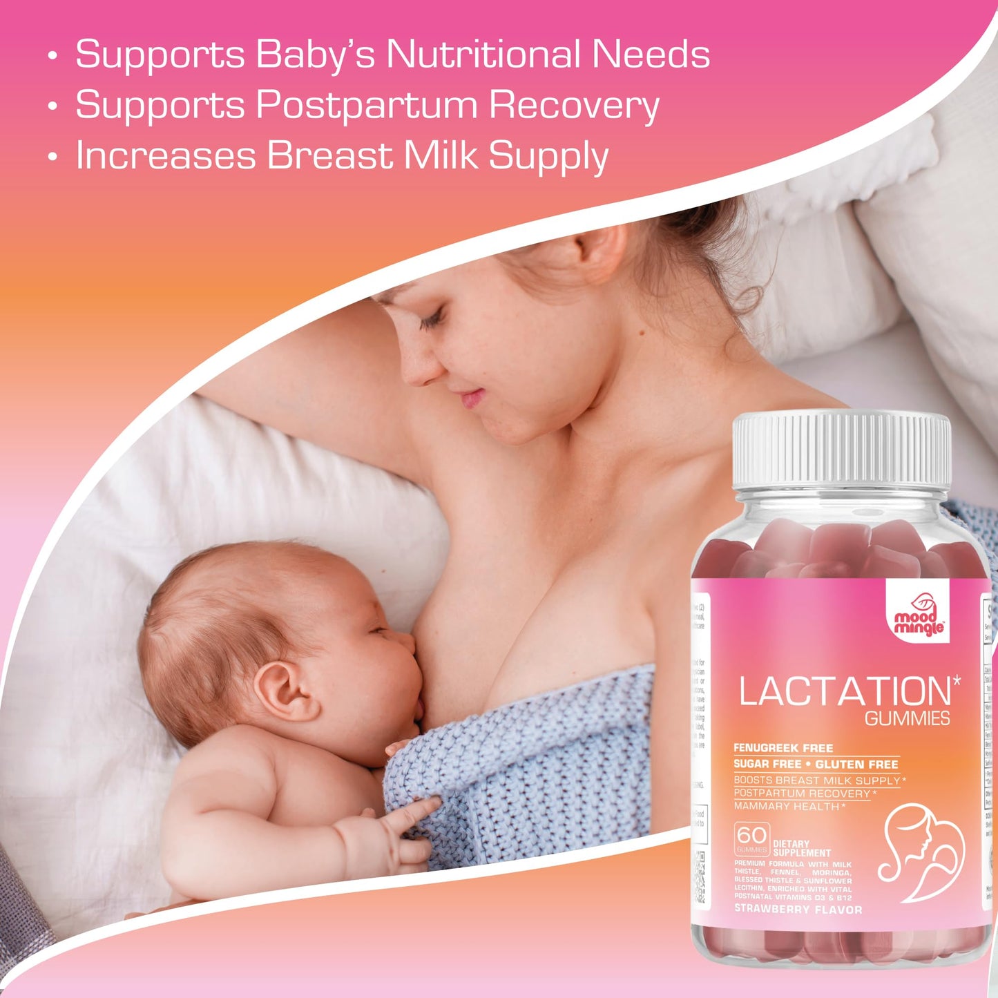 Mood Mingle Lactation and Postpartum Support Gummies, 60 Count