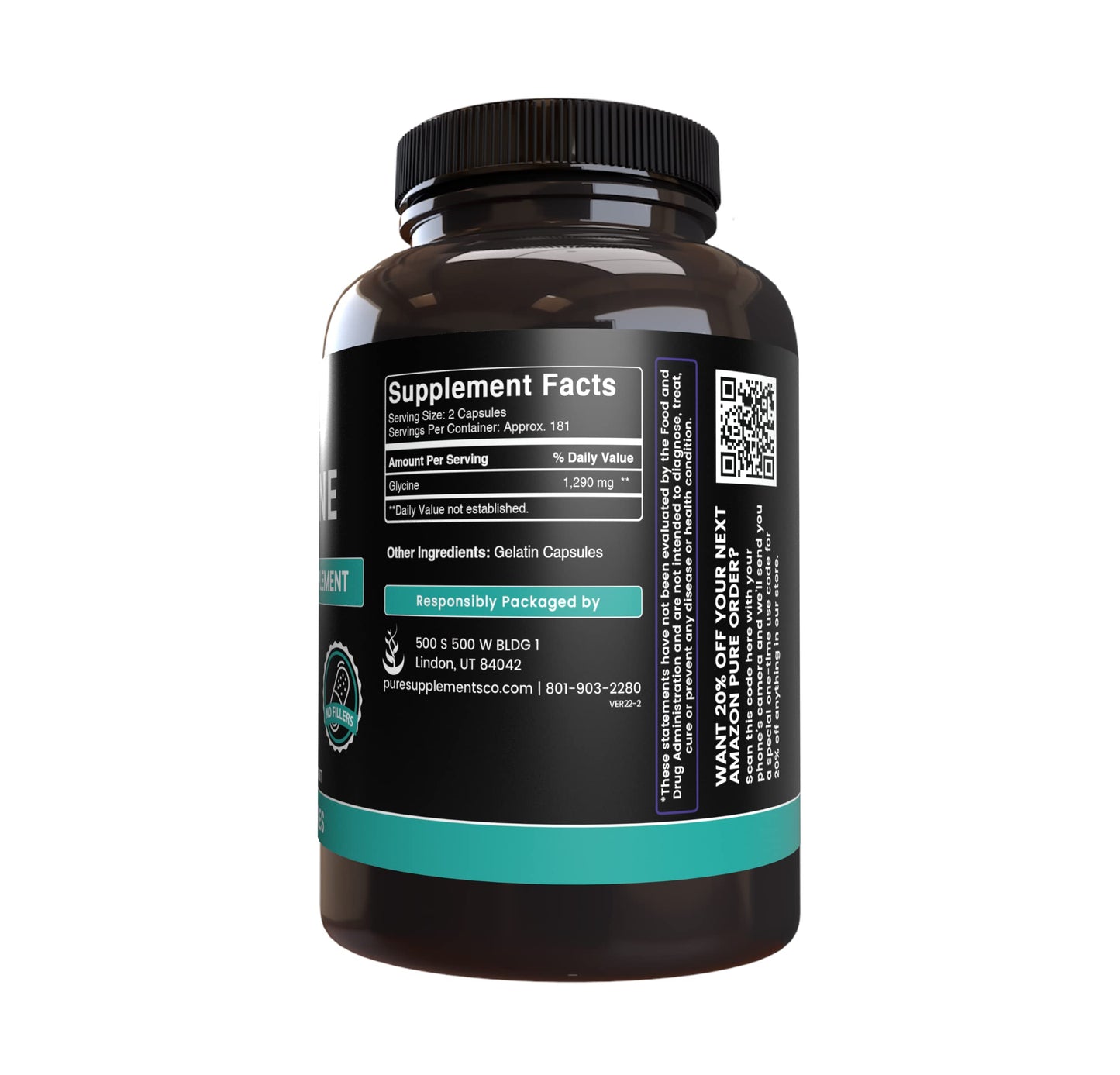 PURE ORIGINAL INGREDIENTS Glycine Capsules 365