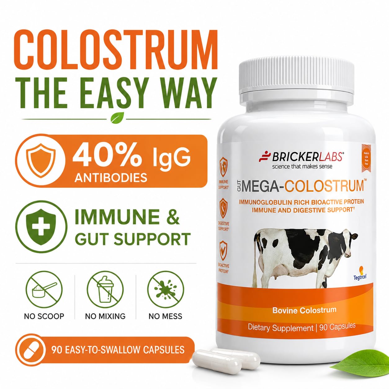 Bricker Labs Mega-Colostrum Capsules, 90 Count