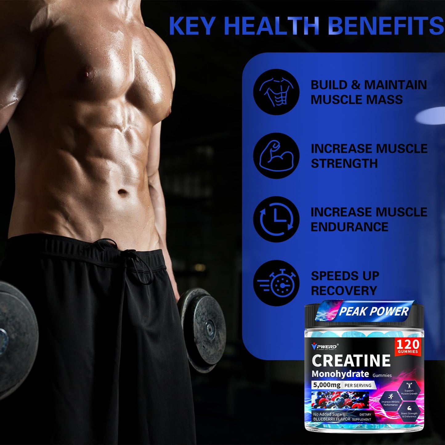 PWERD Creatine Monohydrate Gummies 120 Count