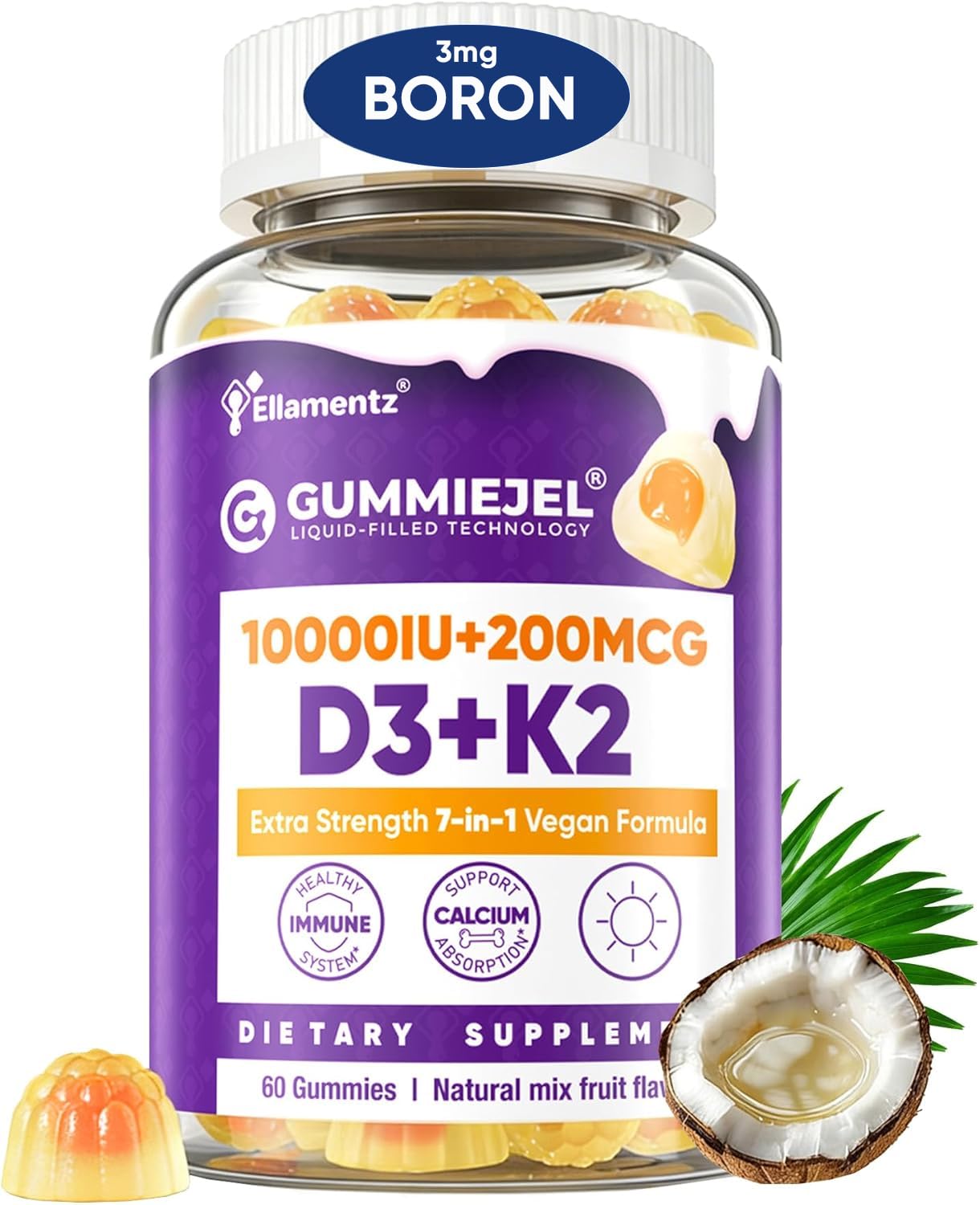 ELLAMENTZ Vitamin D3 K2 Gummies, 60 Count