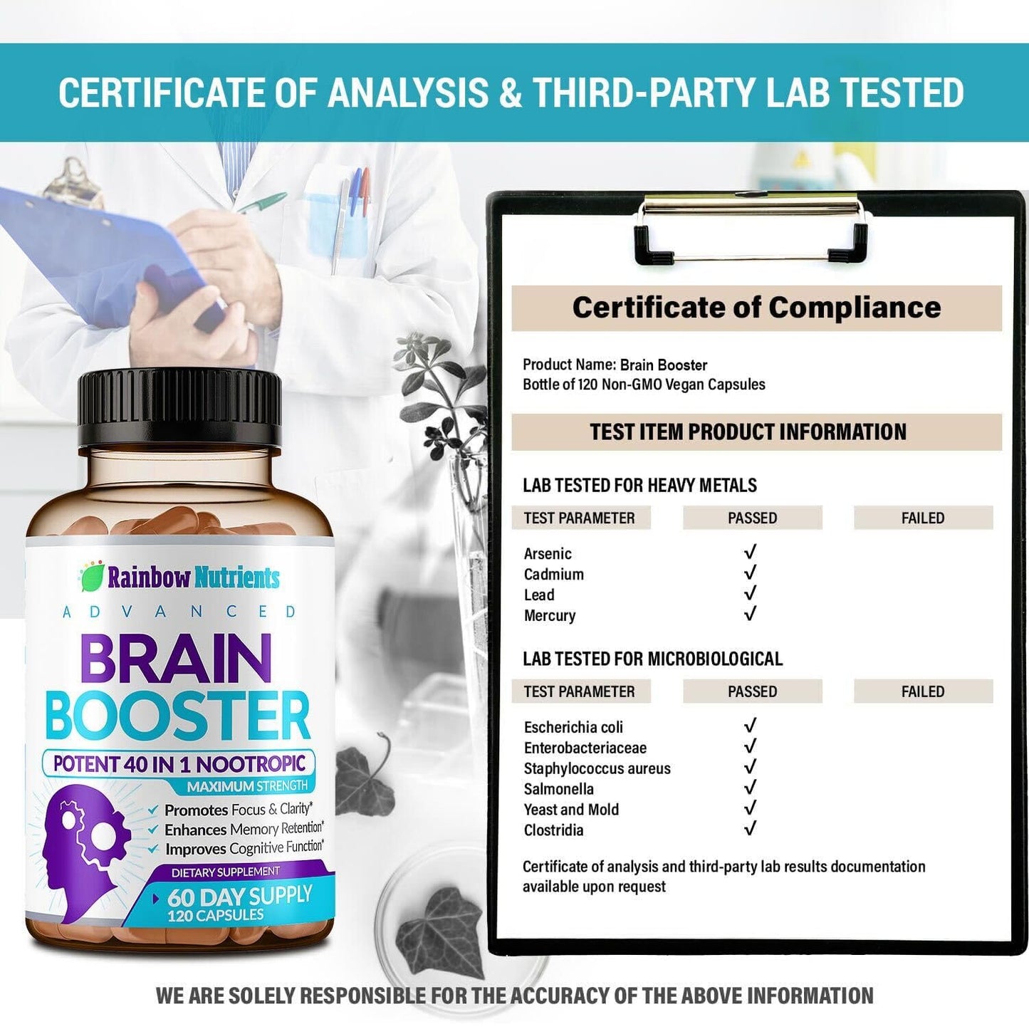 Rainbow Nutrients, LLC 40-in-1 Brain Booster 120 Capsules