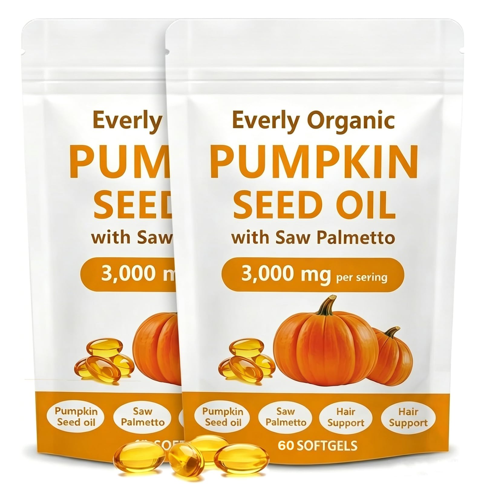 Everly Organic Pumpkin Seed Oil with Saw Palmetto Softgels, 60 Softgels