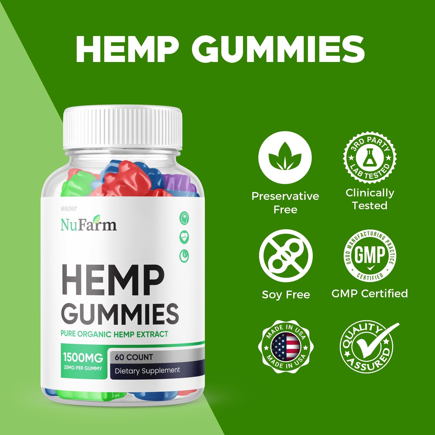 Purvia Nufarm Hemp Gummies, 60 Count