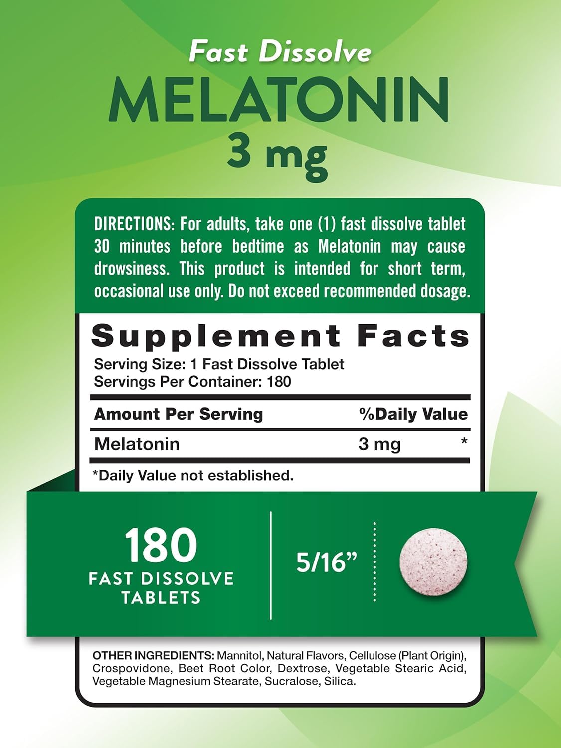 Nature's Truth Melatonin 3 mg Fast Dissolve Tablets Natural Berry Flavor, 540 Tablets