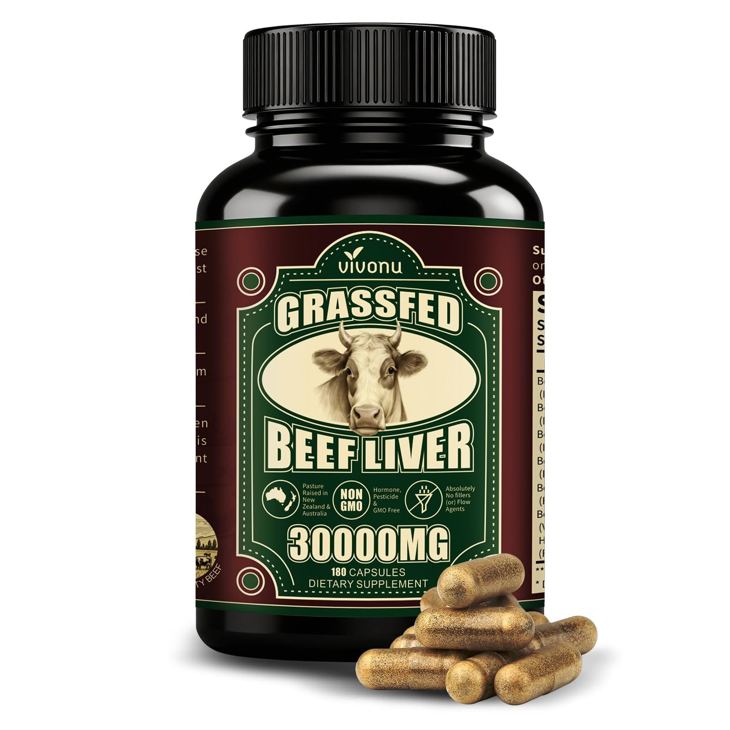 VivoNu Beef Organ Supplement for Women, 180 Capsules