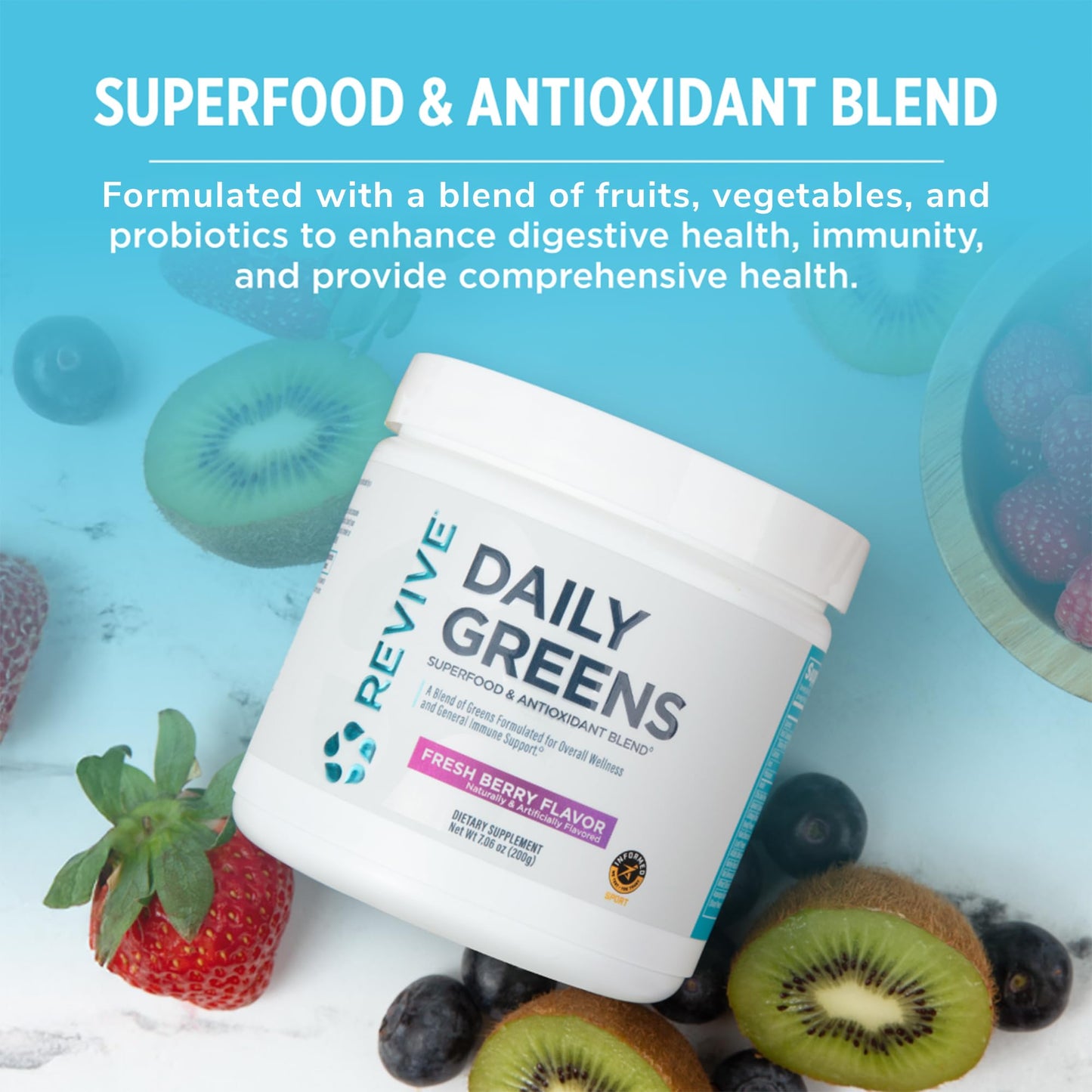 Revive Daily Green Powder Superfood (Fresh Berry), Powder, 1.12 lb