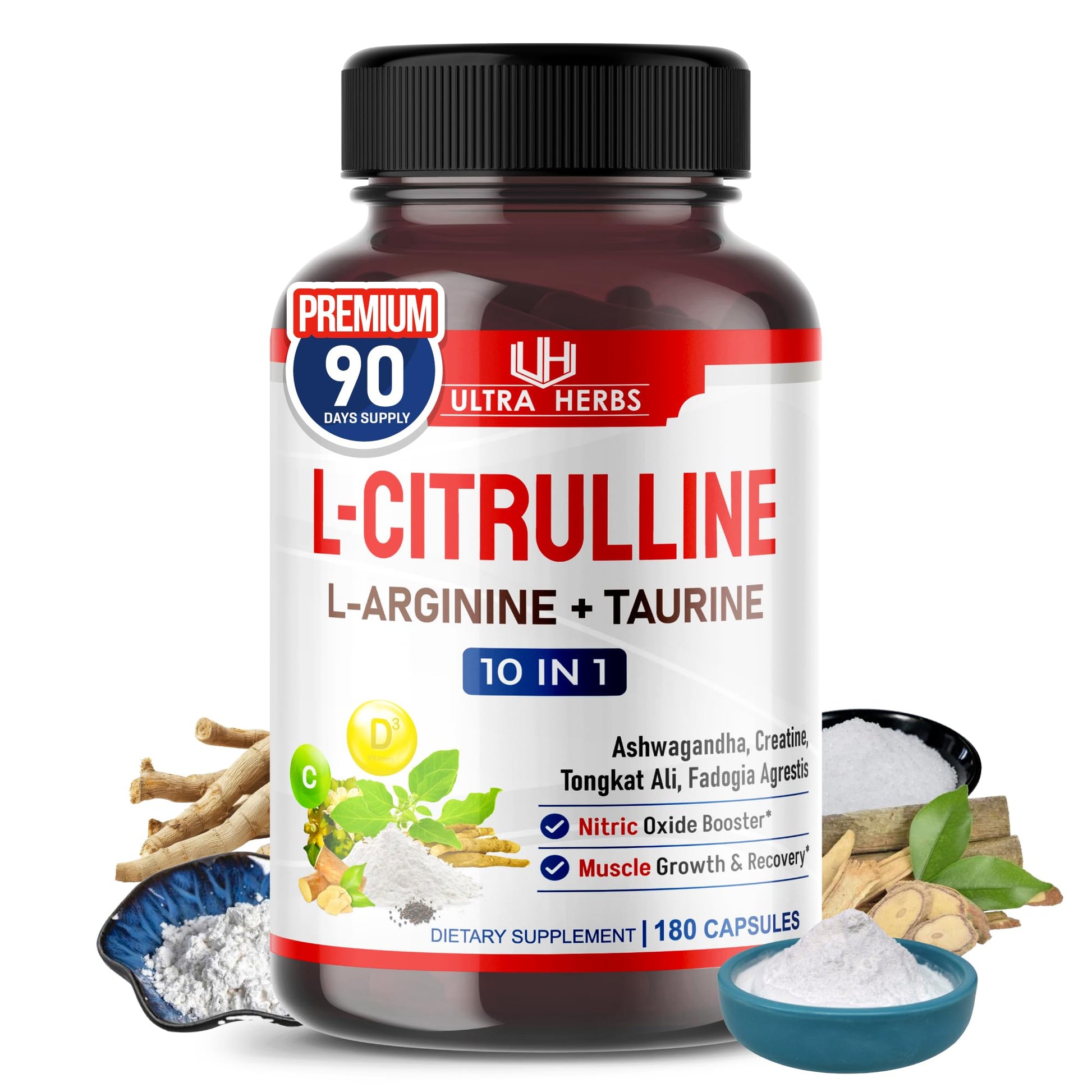 ULTRA HERBS L-Citrulline Supplement Capsules, 180 Count