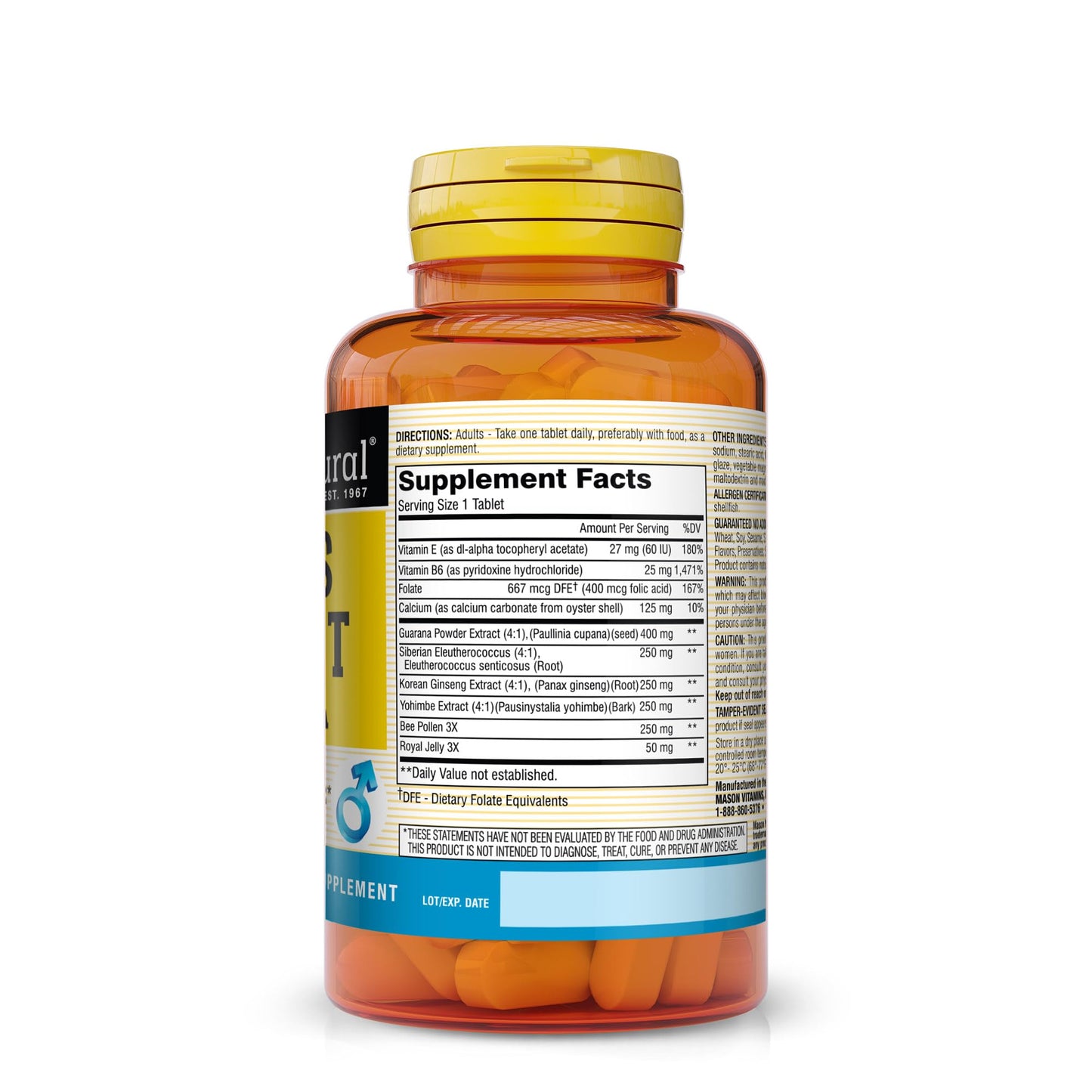 Mason Natural Men's Potent Formula, Energy, Stamina & Endurance Support, Herbal Performance Supplement for Men, 60 Tablets