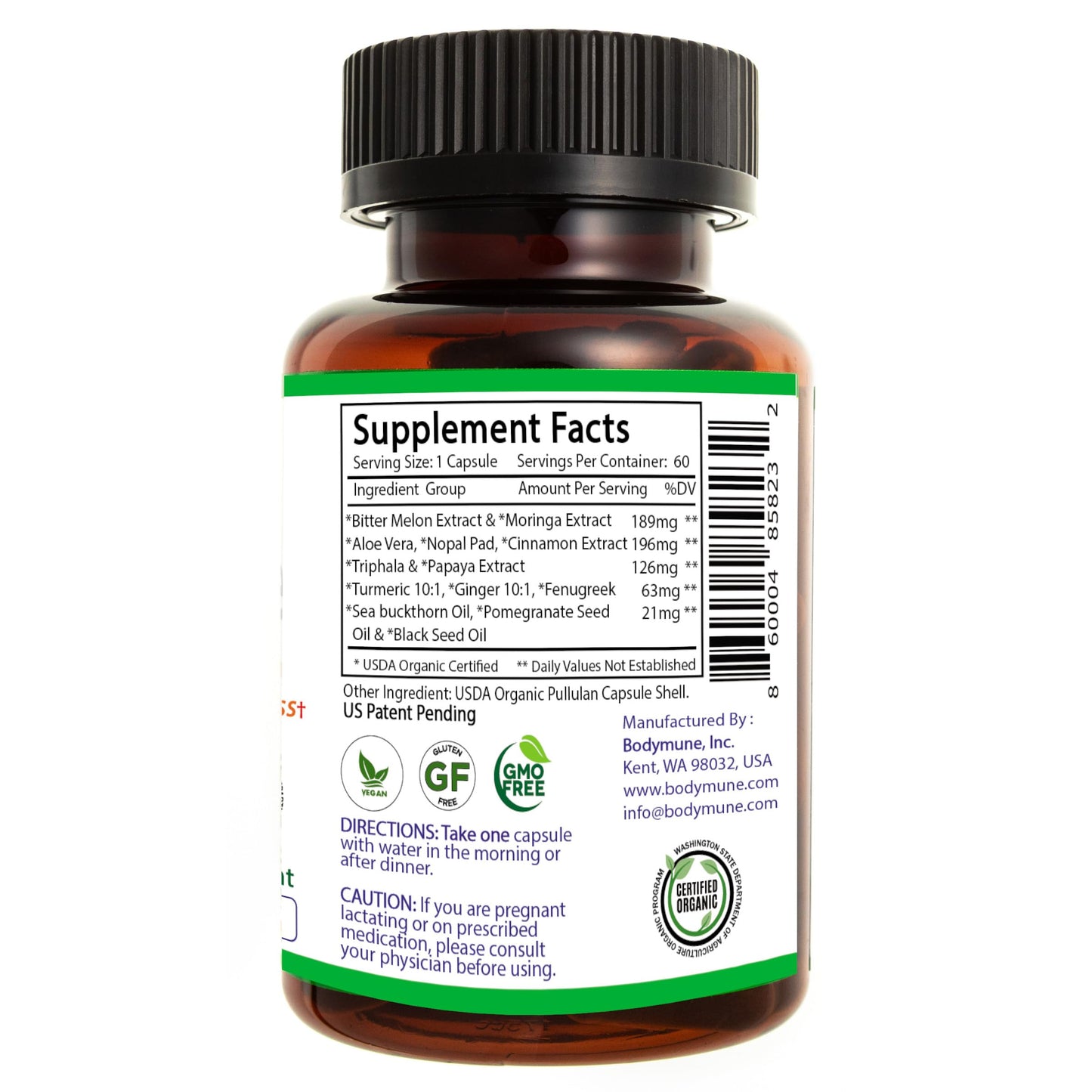 Bodymune Blood Sugar Blend Organic Blood Sugar Support Supplement with Bitter Melon, Moringa & Black Seed Oil Capsule 60 Capsules