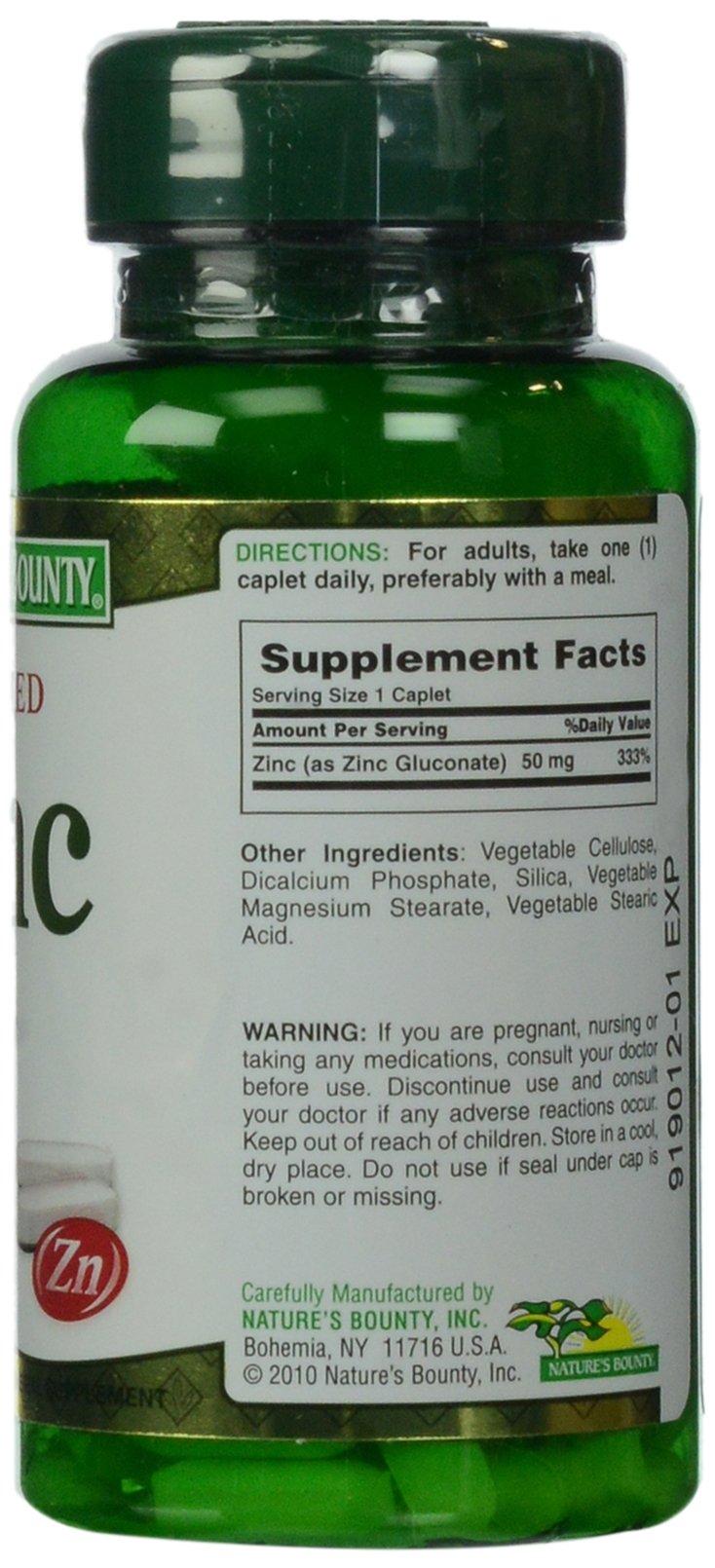 Nature's Bounty Zinc (Zinc Gluconate) 50 mg Caplets, 100 Count