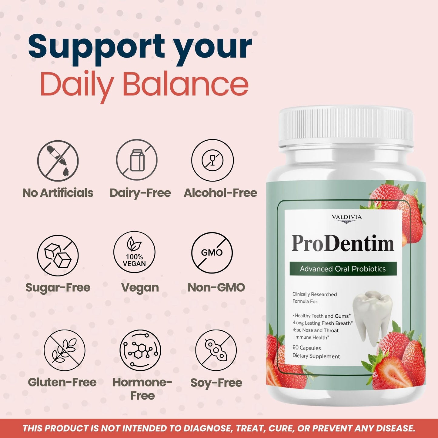 Valdivia ProDentim Advanced Oral Health Probiotics – Advanced Formula for Healthy Gums, Teeth, Fresh Breath - Oral Probiotics for Bad Breath Support, 60 Capsules