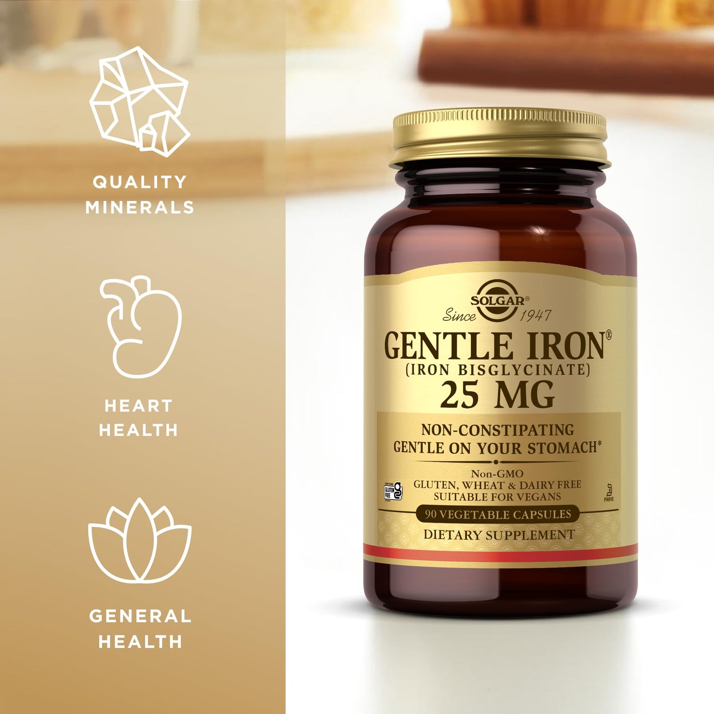 Solgar Gentle Iron (Iron Bisglycinate) 25 mg Capsules, 90 Count