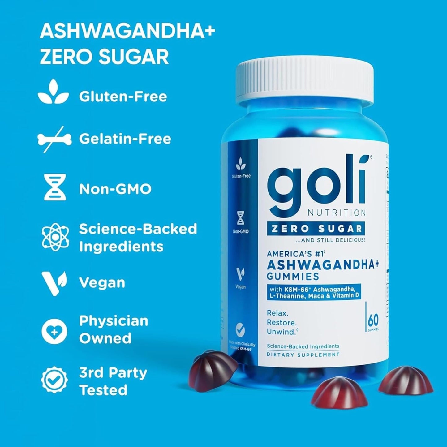 Goli Zero Sugar Ashwagandha Gummies, 300 Count