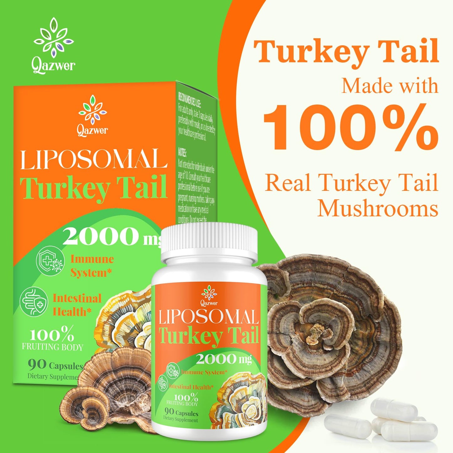 Qazwer Liposomal Turkey Tail Mushroom Capsules 90 Count