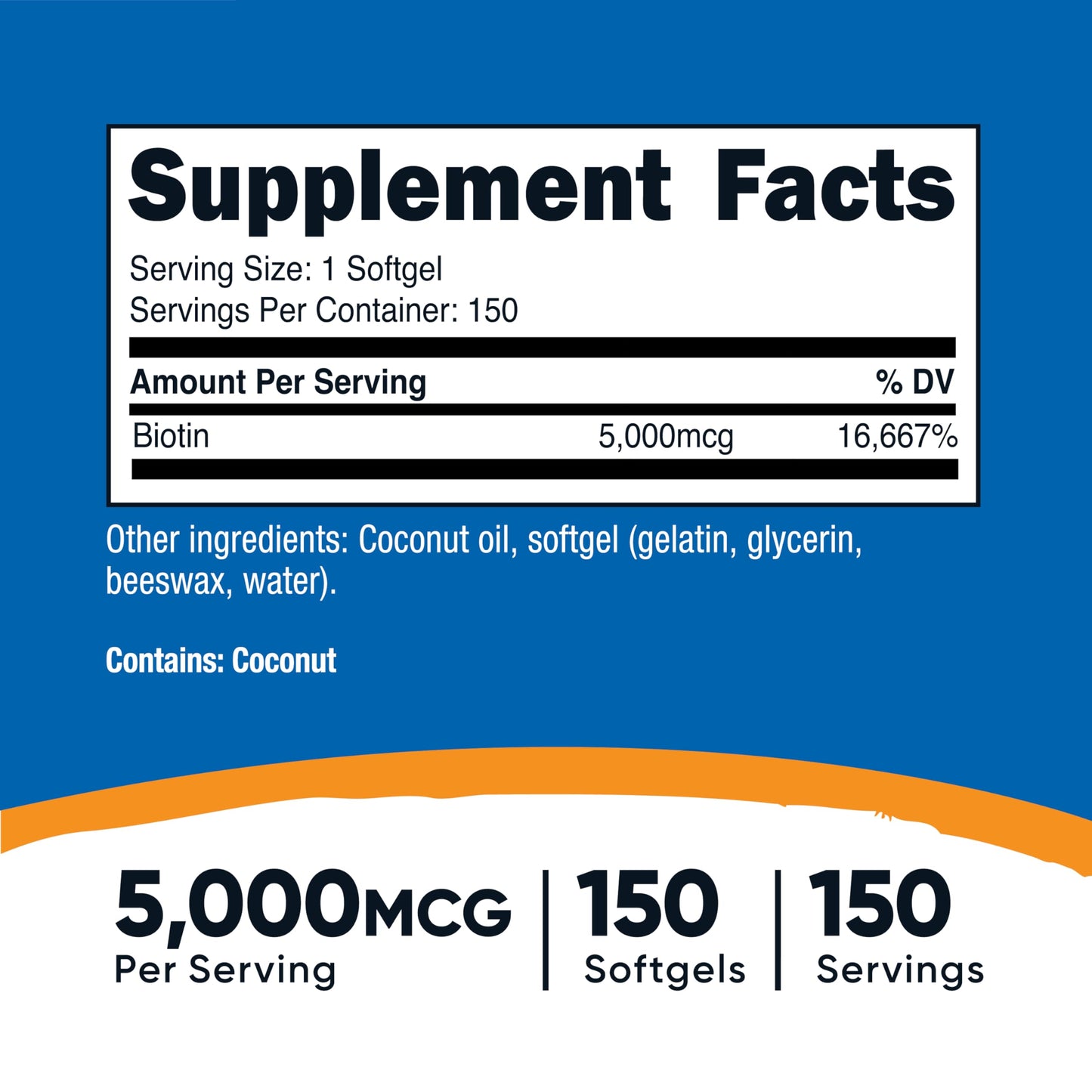 Nutricost Biotin 5000mcg Softgel 150 Softgels