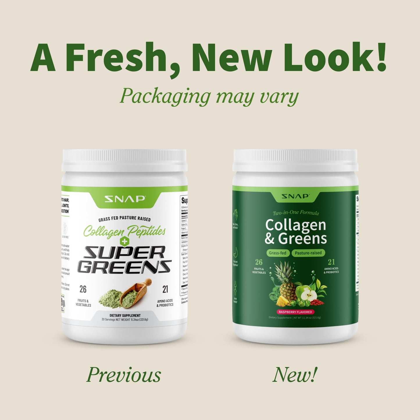 Snap Supplements Super Greens Powder with Collagen Peptides, 11.34 oz