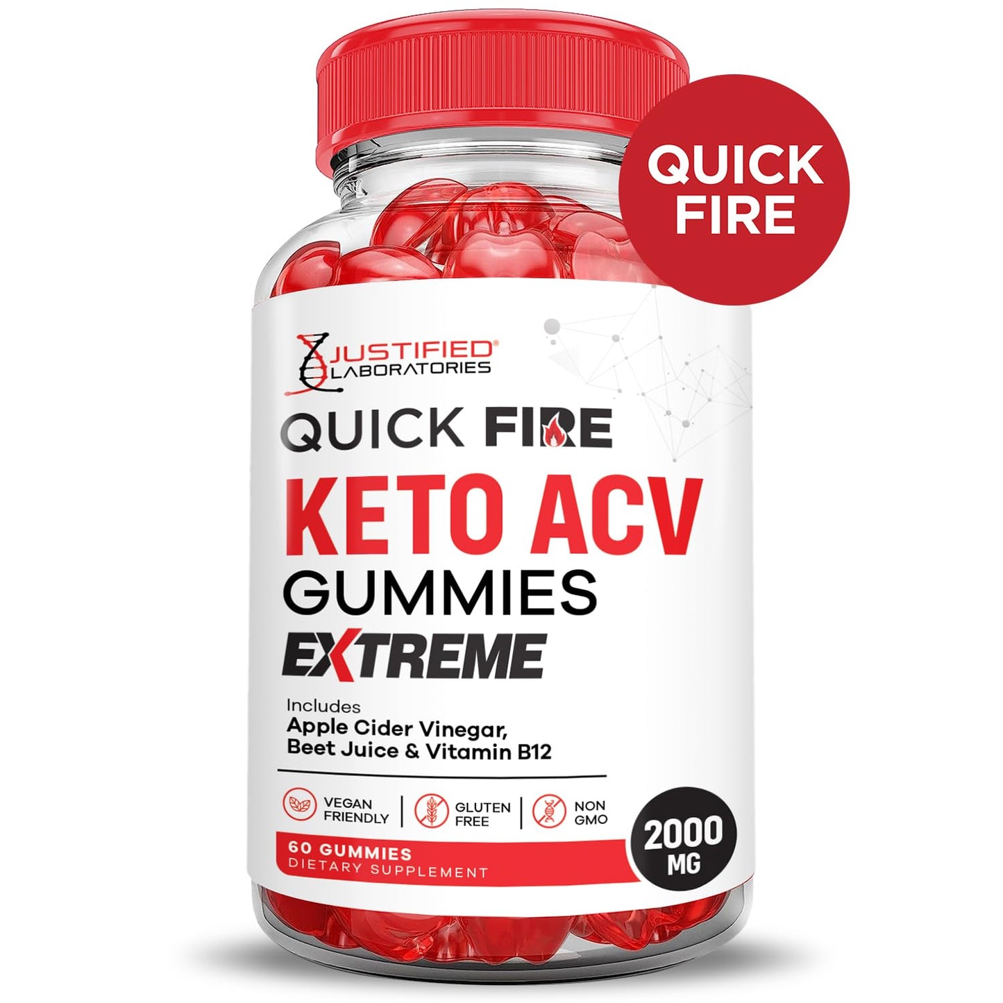 Justified Laboratories Quick Fire Keto ACV Gummies Extreme 2000MG 300 Gummies
