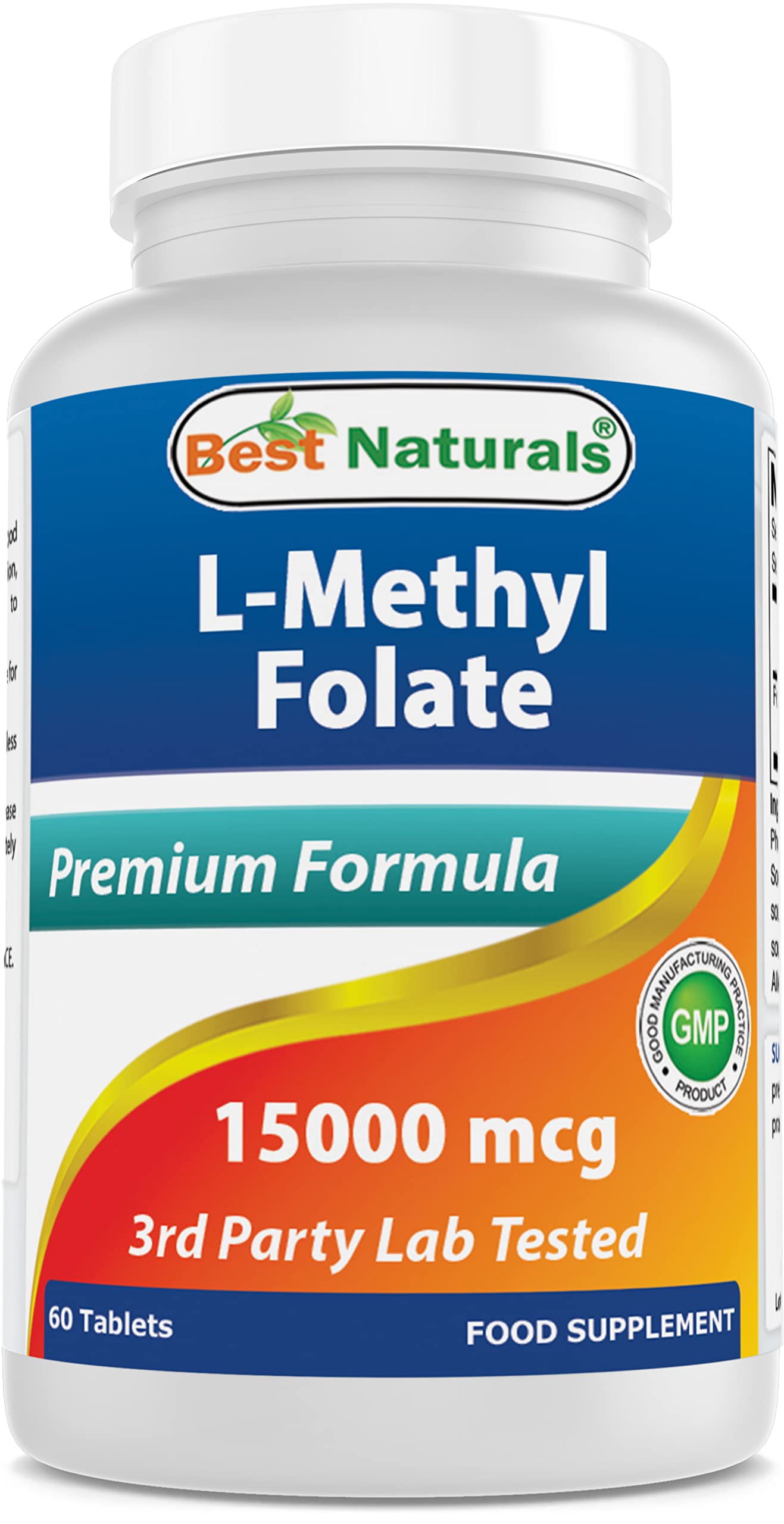 Best Naturals Methyl Folate 15000 mcg (15mg) (Most Bio-Available) Tablets, 60 Count