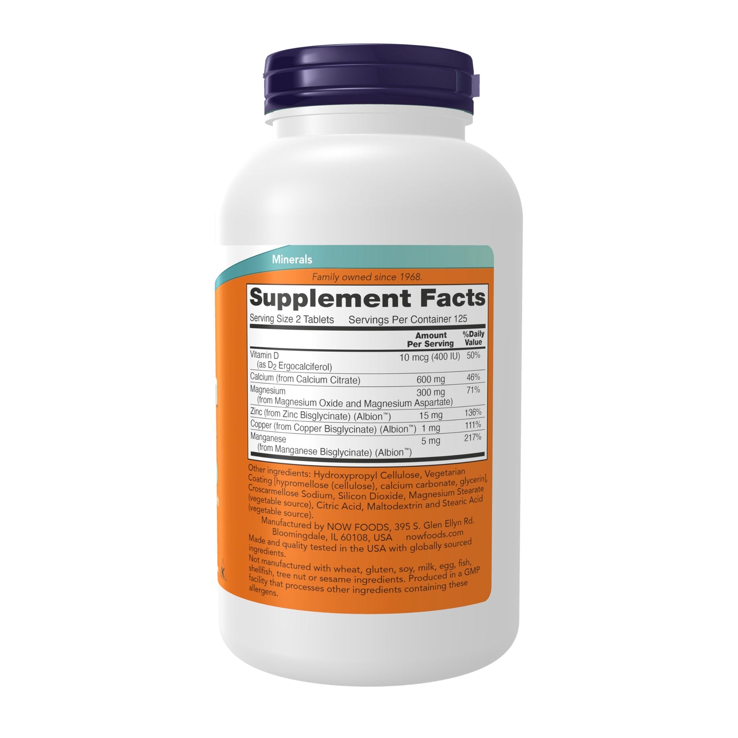 NOW Foods Calcium Citrate with Vitamin D, Magnesium, Zinc, Copper, and Manganese, 250 Tablets
