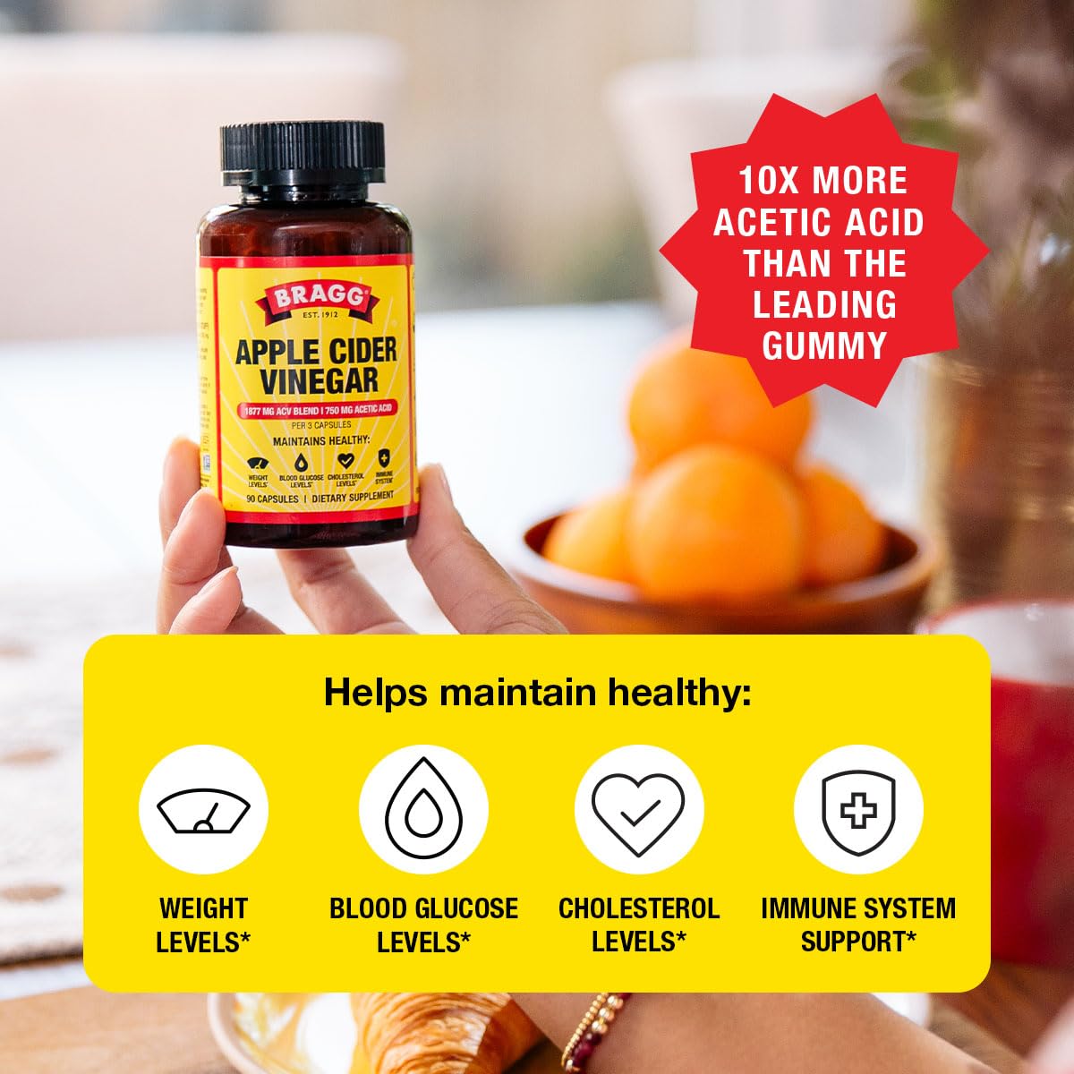 Bragg Organic Apple Cider Vinegar Capsules with Vitamin D and Zinc 180 Capsules